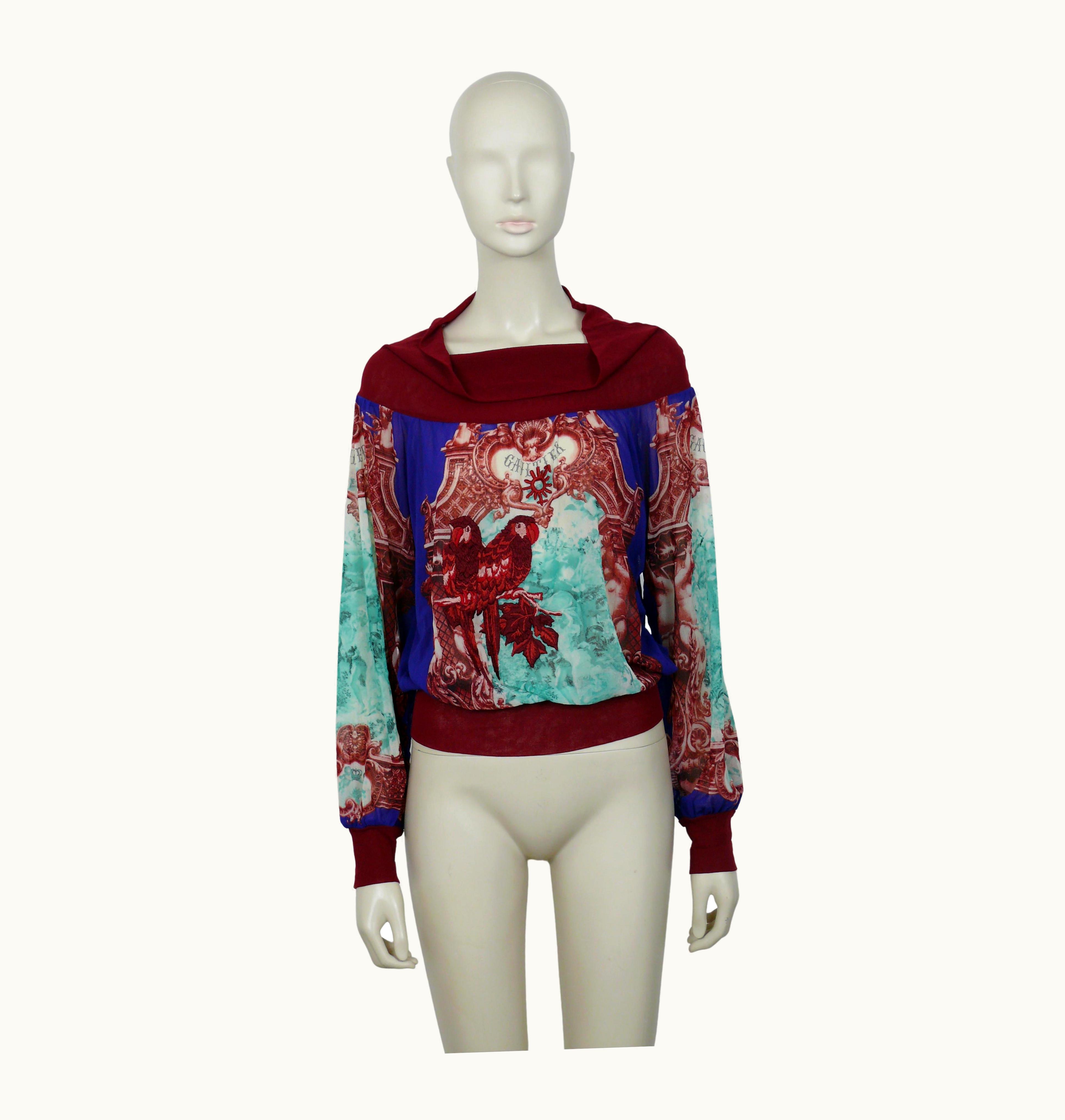 Jean-Paul Gaultier Jean Paul Gaultier Vintage Sheer Mesh Embroidered Parrots Top