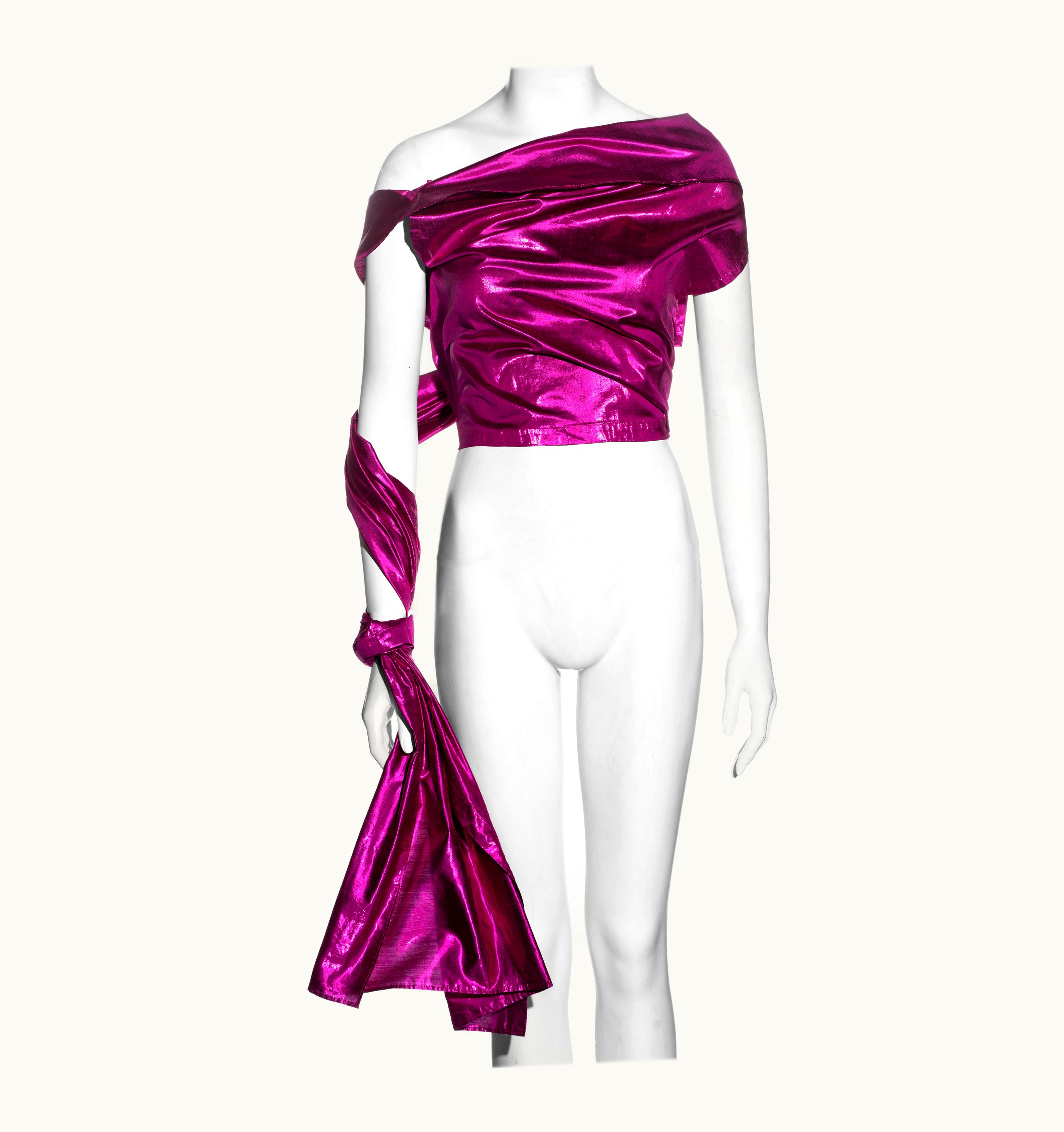 Jean-Paul Gaultier Jean Paul Gaultier Metallic Pink Silk Taffeta Wrap Top, S/S 2000