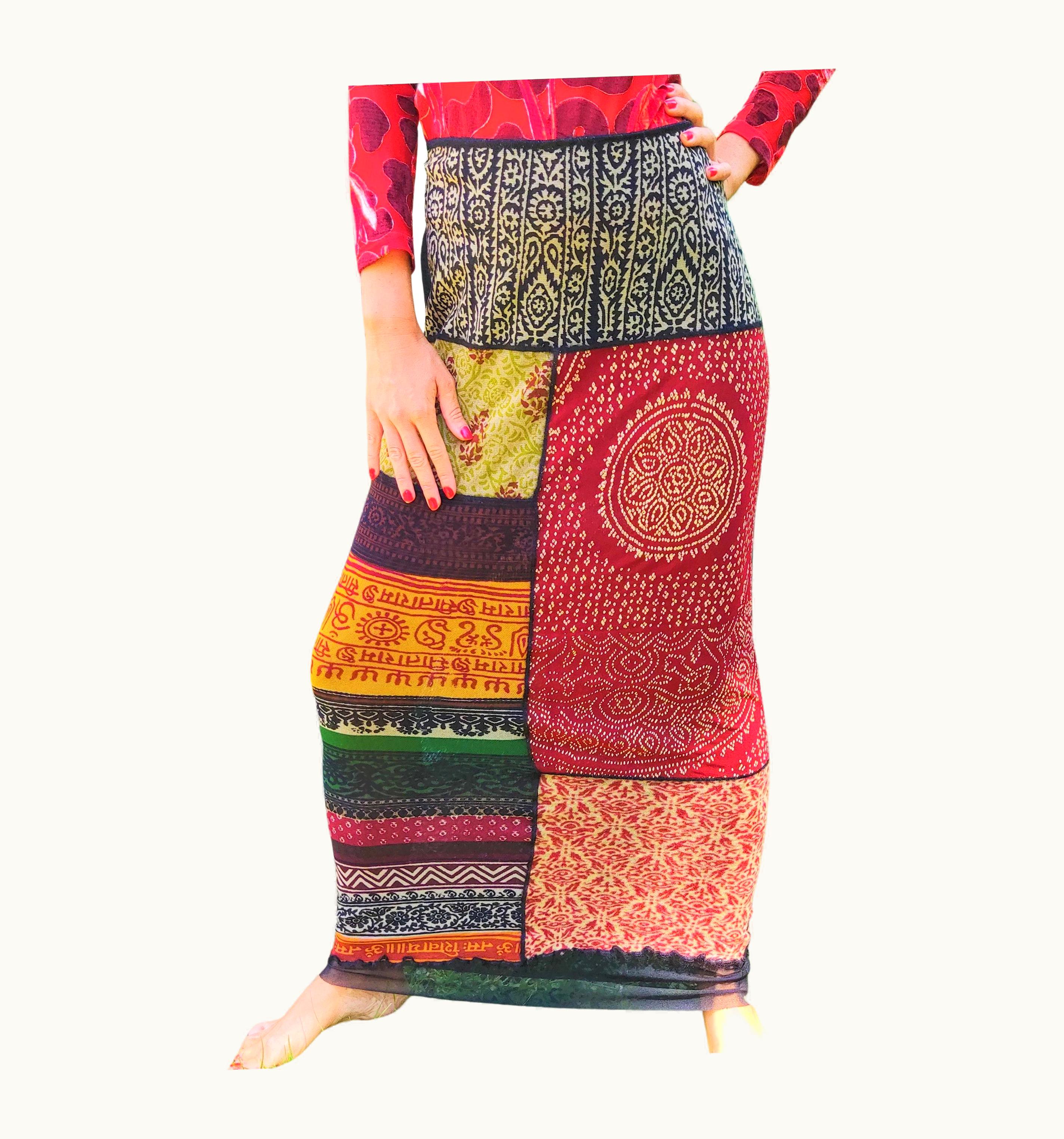 Jean-Paul Gaultier Jean Paul Gaultier Patchwork Mandala Tibet Tibetan Japanese Mesh Maxi Skirt UZ0596280