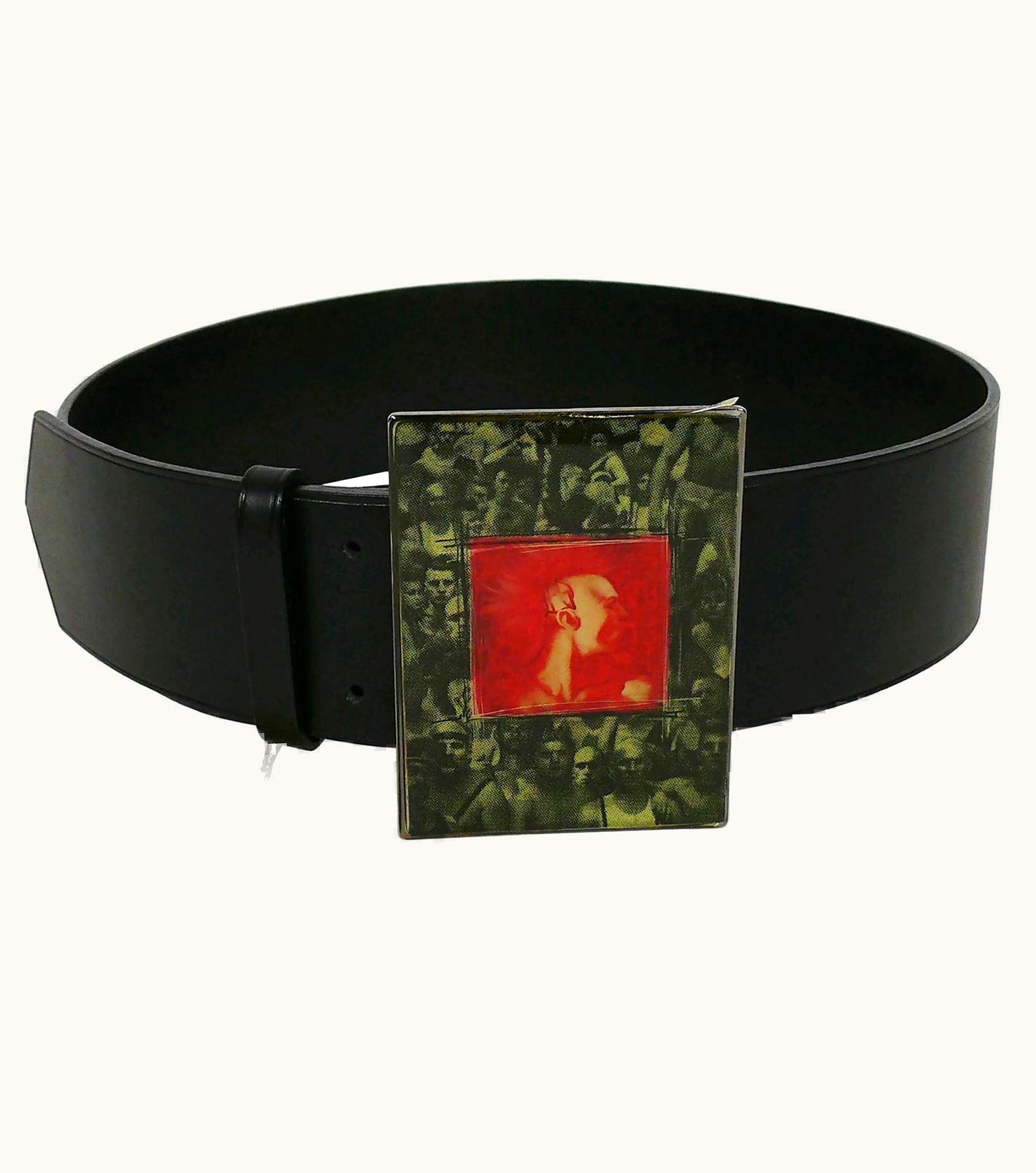 Jean-Paul Gaultier Jean Paul Gaultier Vintage Wide Black Belt Punk Gay Print Buckle