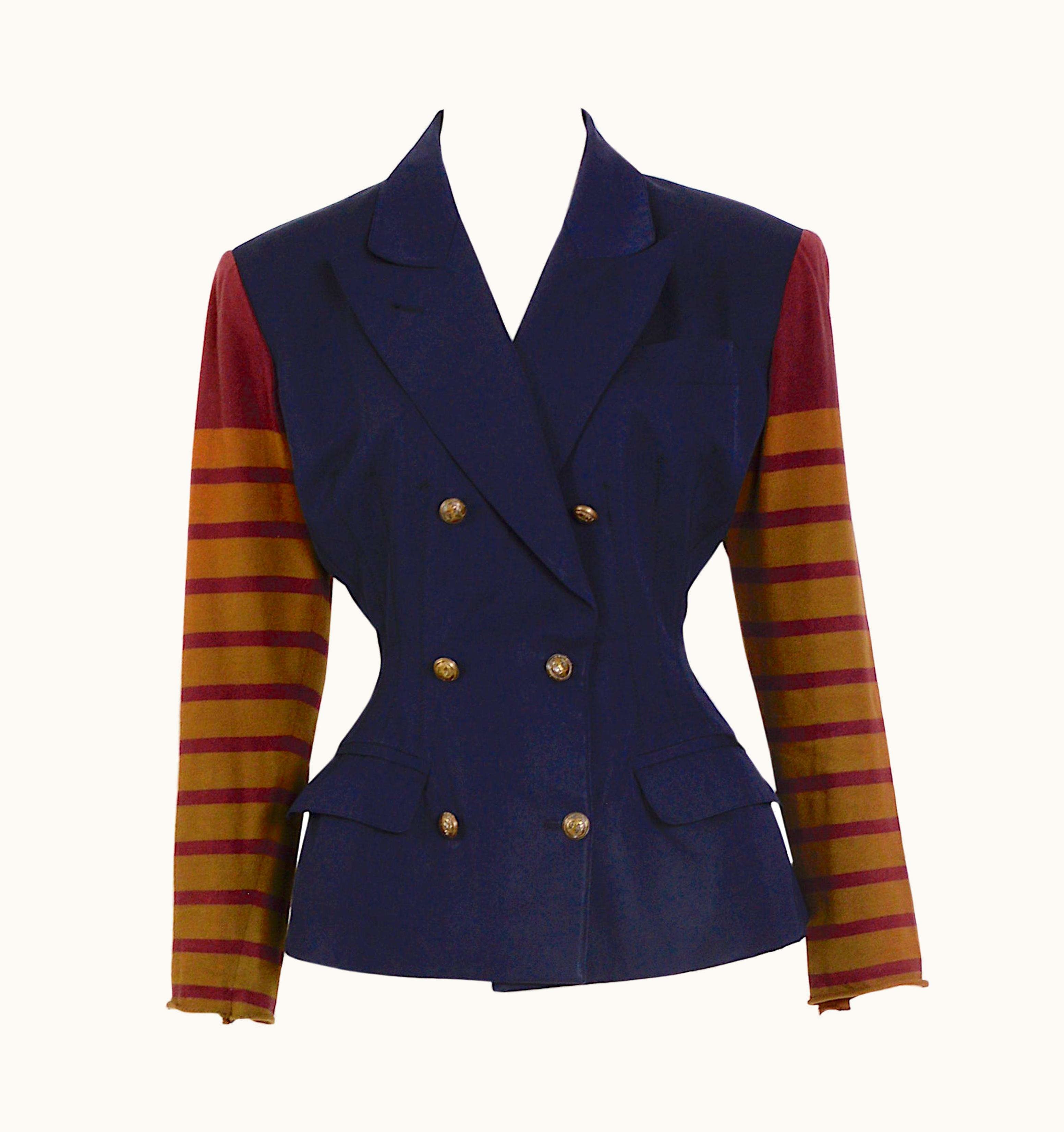 Jean-Paul Gaultier Jean Paul Gaultier Vintage 1986 Striped Jersey Sleeves Bleu Padded Jacket