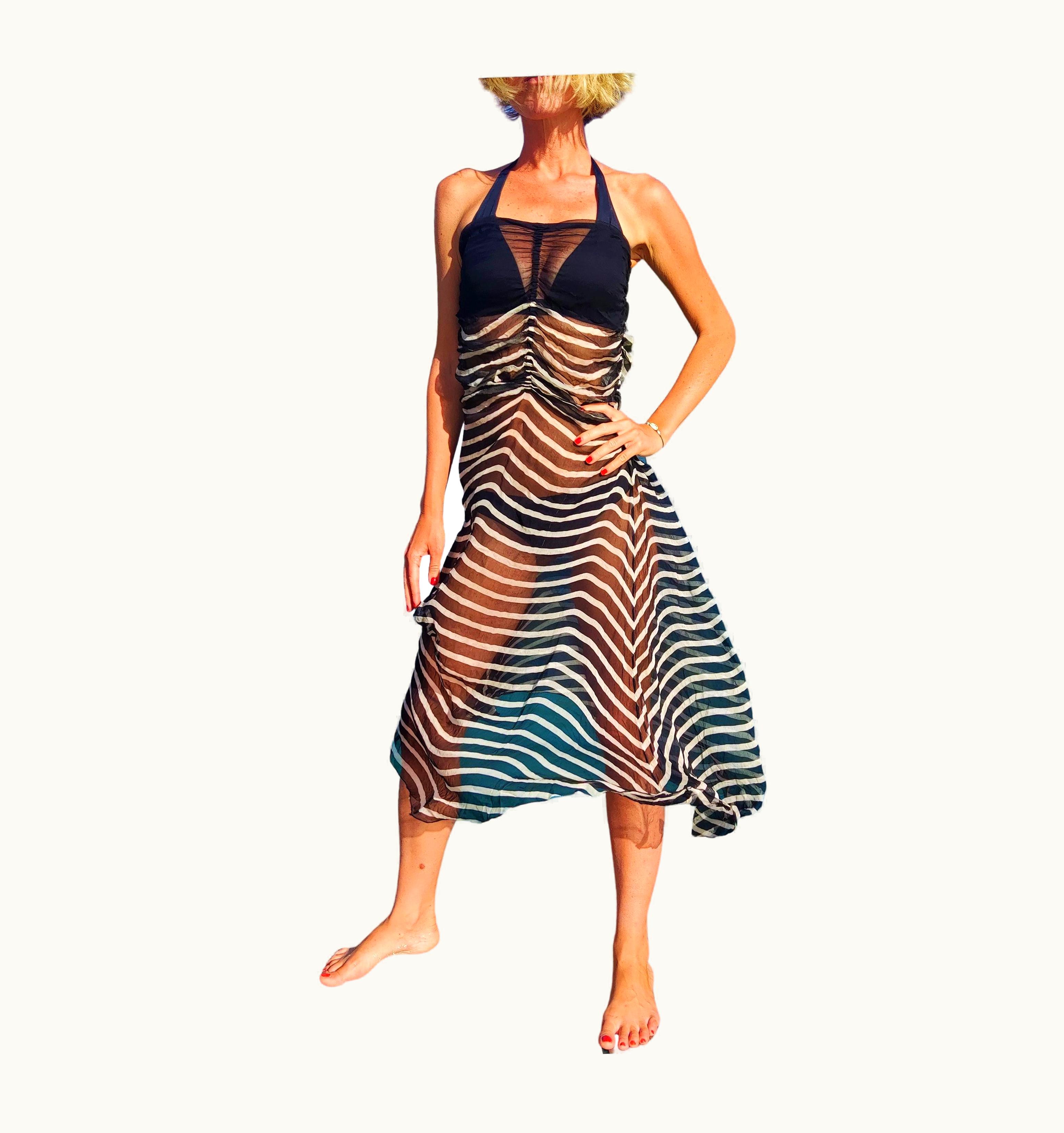 Jean-Paul Gaultier Jean Paul Gaultier Striped Marine Sailor Transparent Mesh Vintage Maxi Dress
