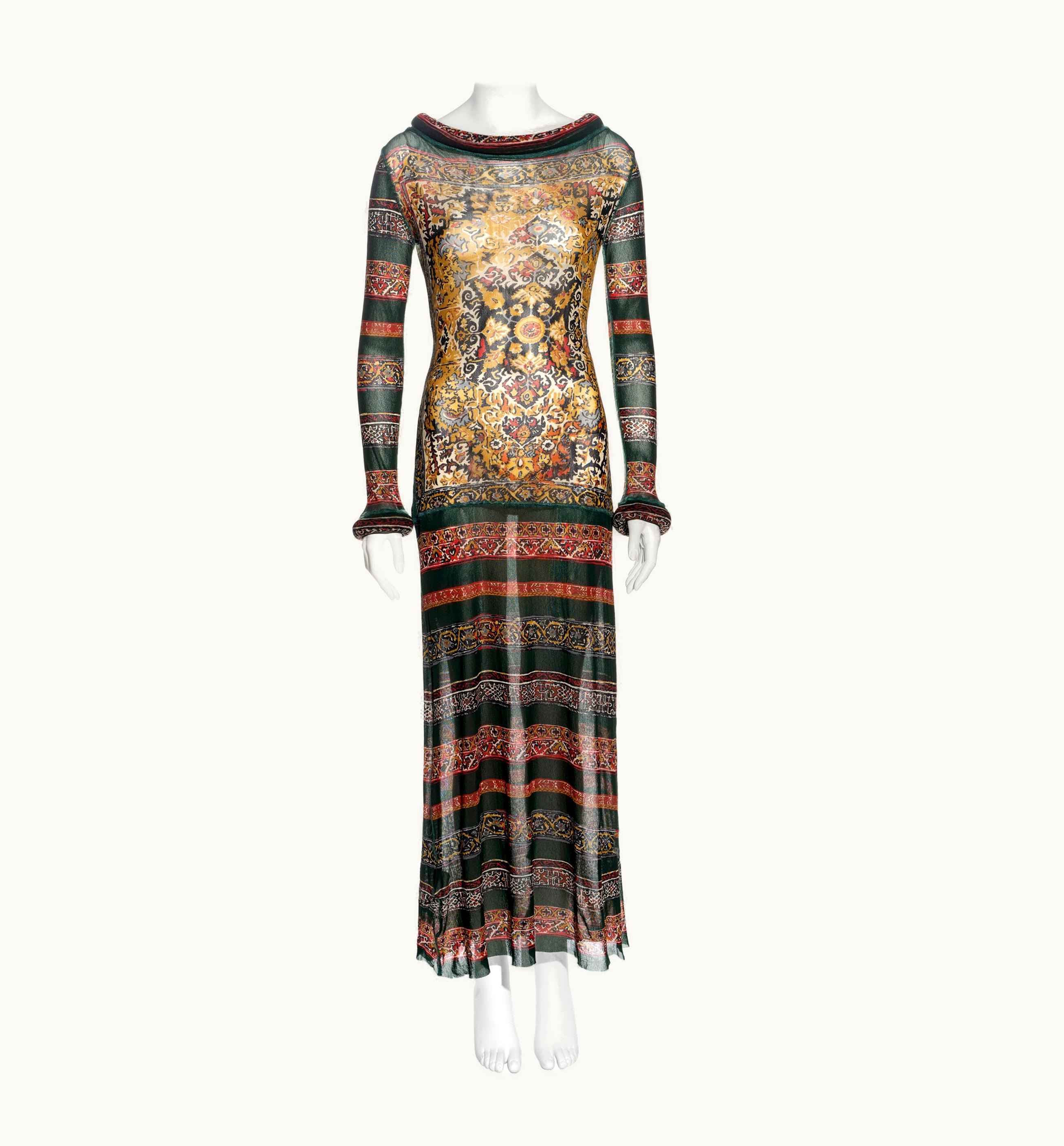 Jean-Paul Gaultier Jean Paul Gaultier Green Printed Mesh Long-sleeve Dress, AW 1999
