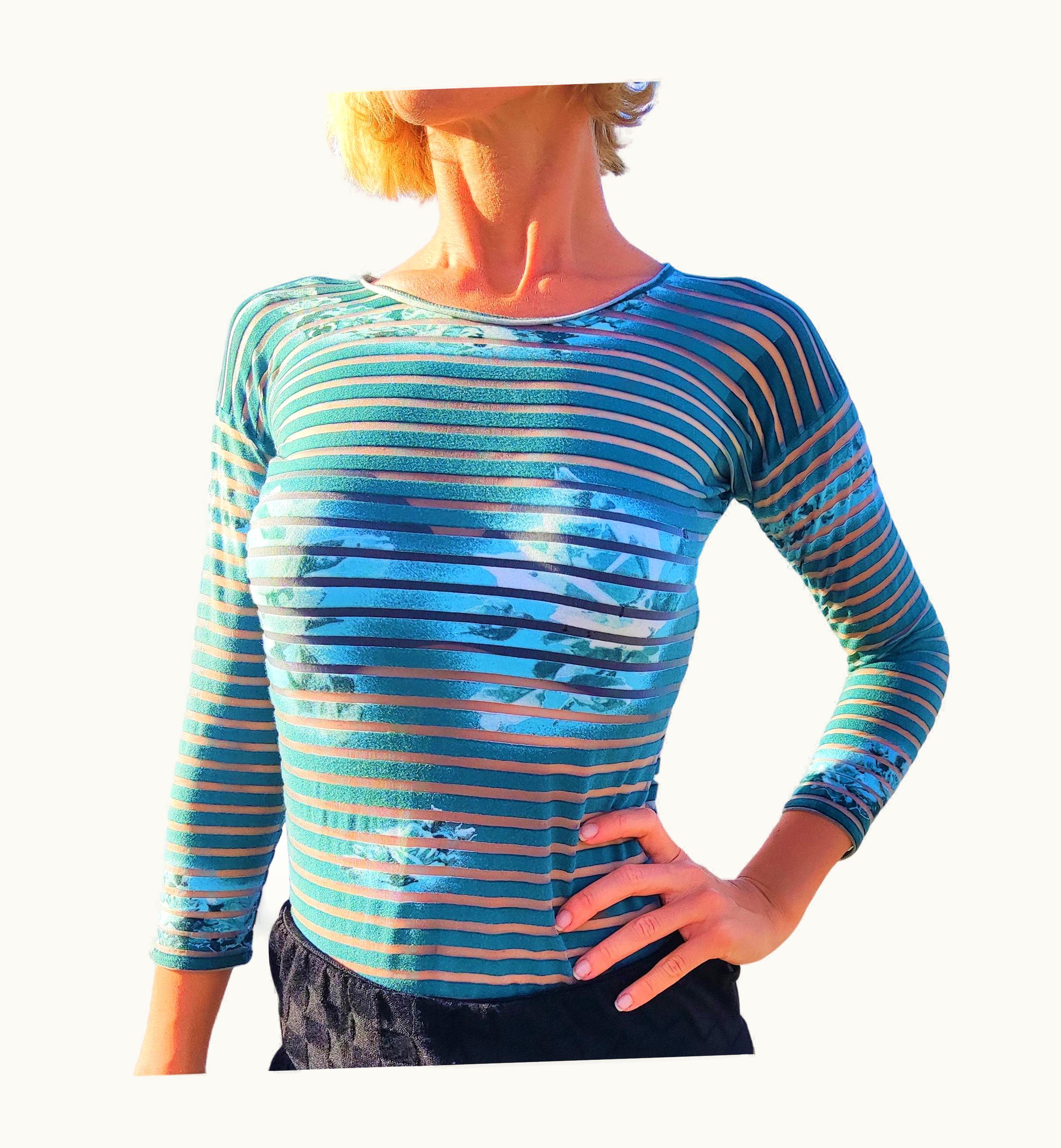 Jean-Paul Gaultier Jean Paul Gaultier Rose Tattoo Striped Transparent Floral Brest Optical Top