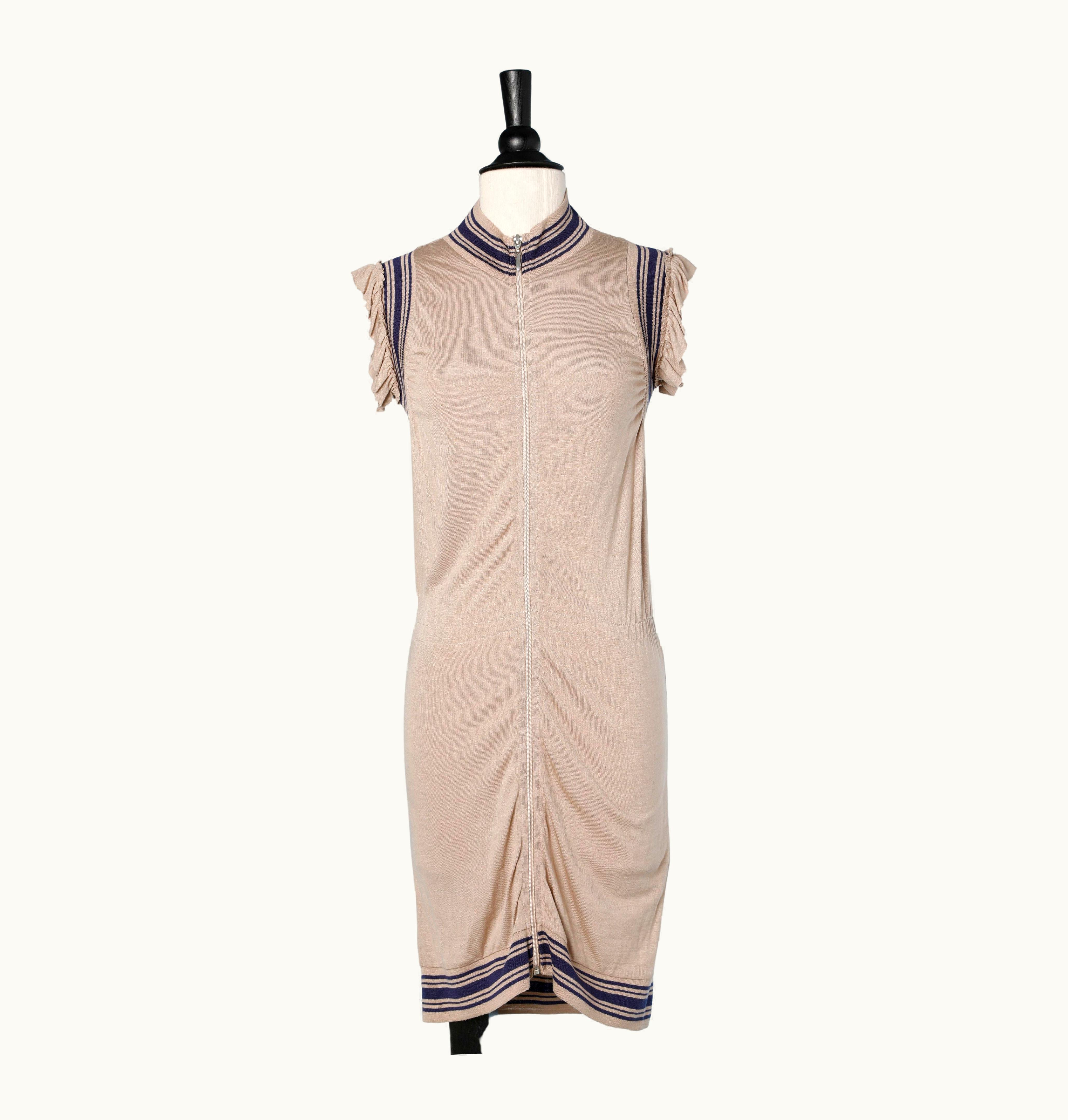 Jean-Paul Gaultier Beige Jersey Dress With Zip And Ruffles Jean-Paul Gaultier