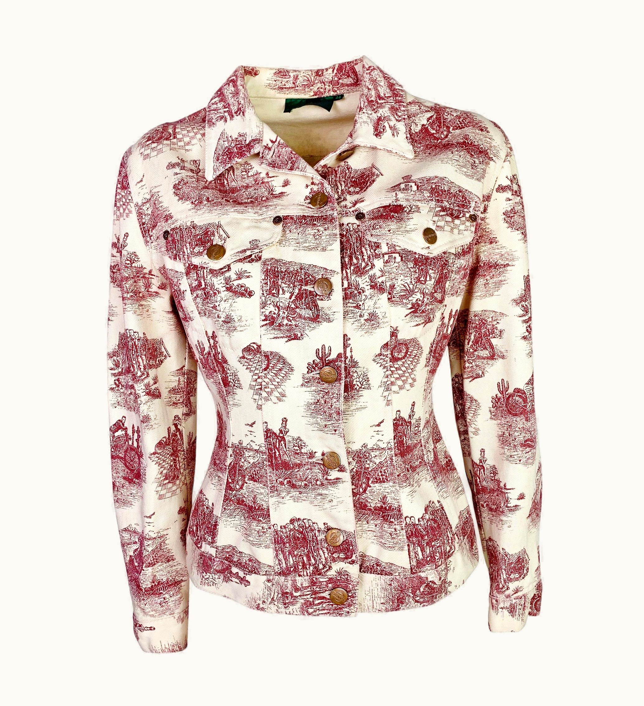 Jean-Paul Gaultier Junior Gaultier Spring 1992 "Toile De Jouy" Biker Print Denim Jacket