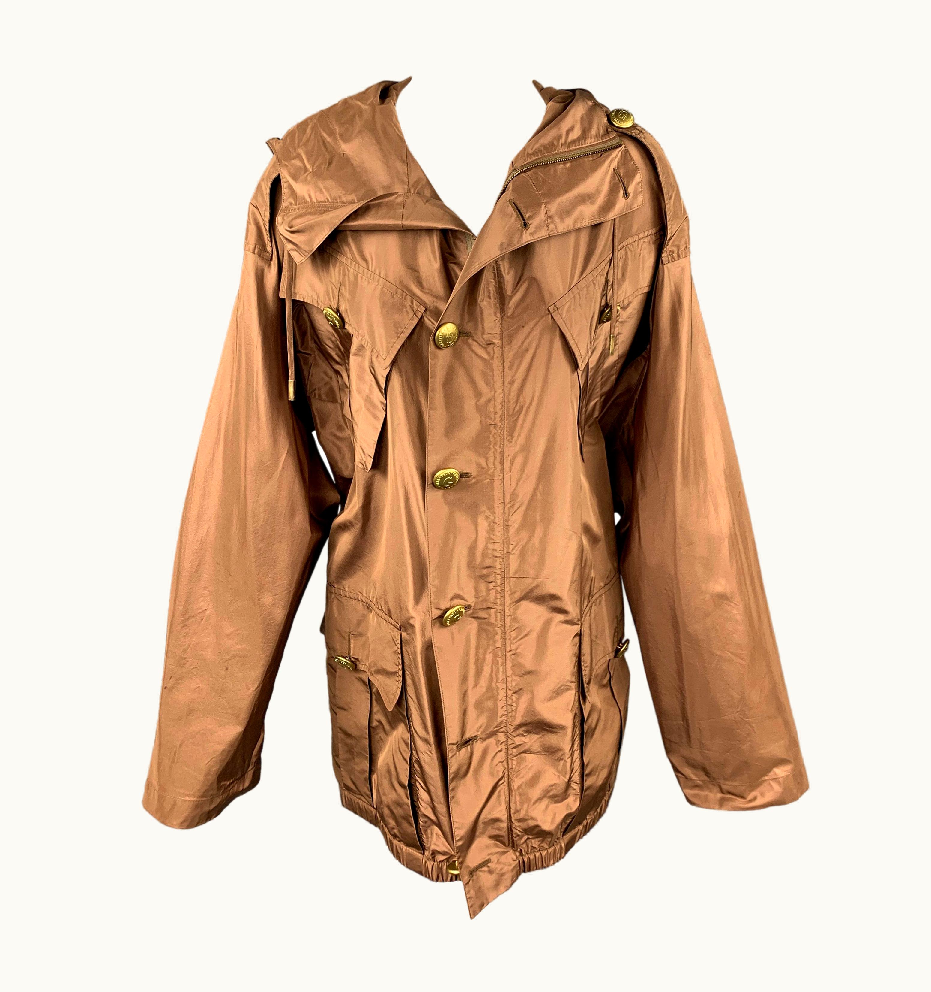 Jean-Paul Gaultier Jean Paul Gaultier Copper Silk Brass Button Hooded Jacket