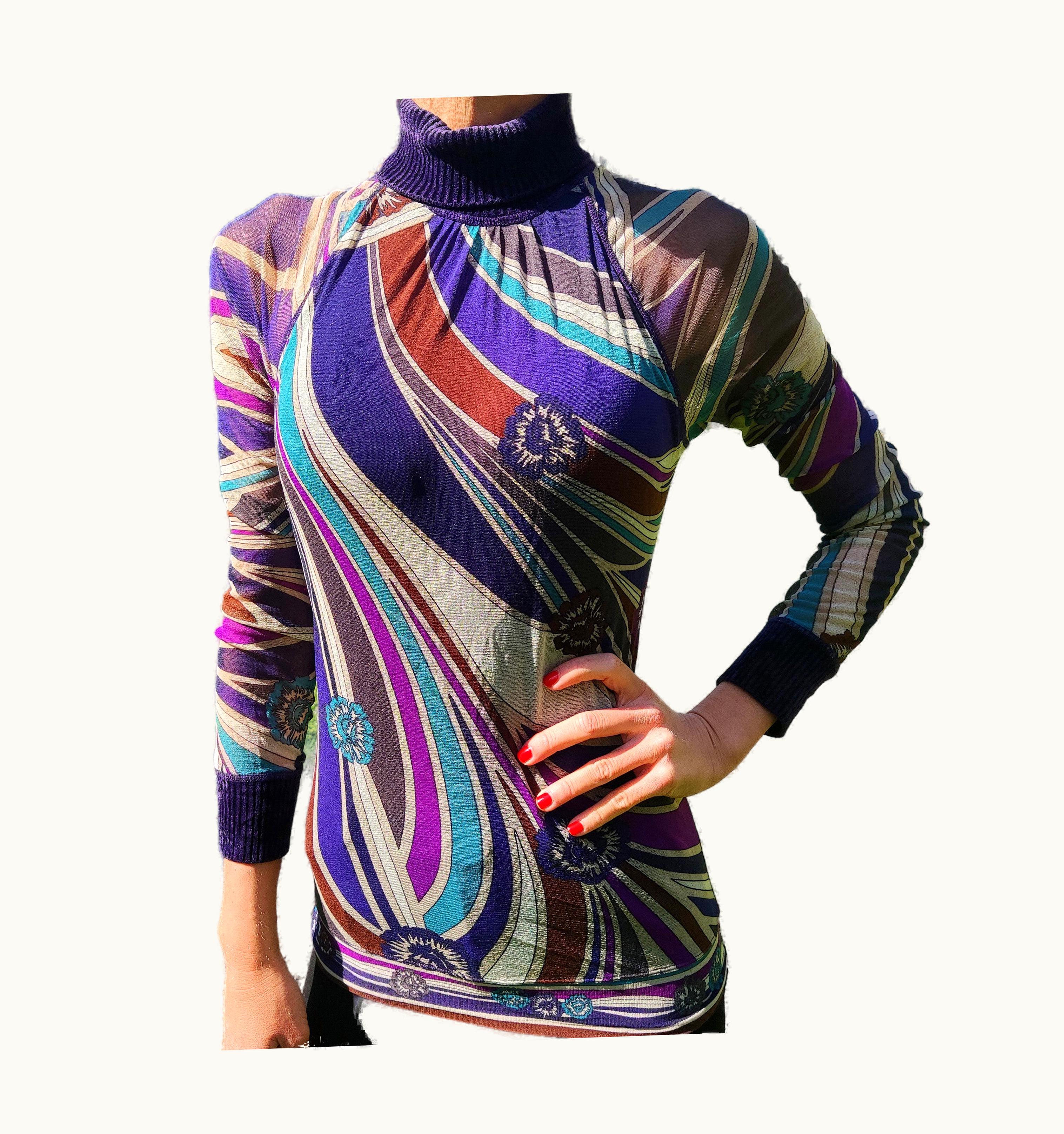 Jean-Paul Gaultier Jean Paul Gaultier Striped Floral Turtleneck Violet Vintage Tattoo Mesh Top