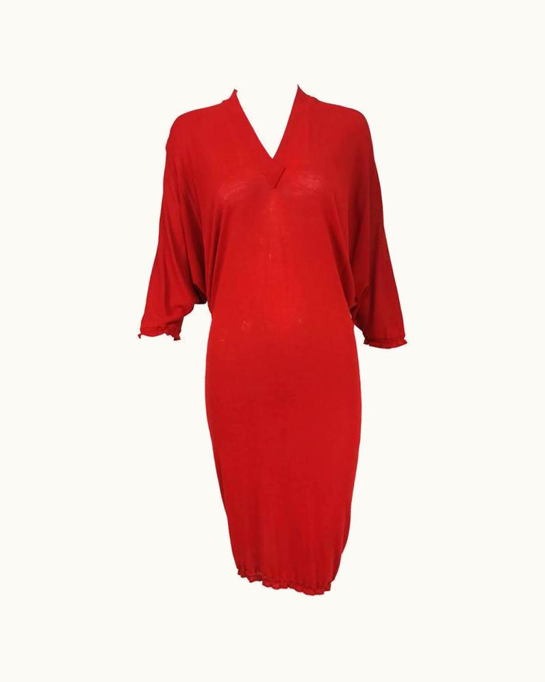 Jean-Paul Gaultier Jean Paul Gaultier Fine Red Knit Bat Wing Pull On Dress