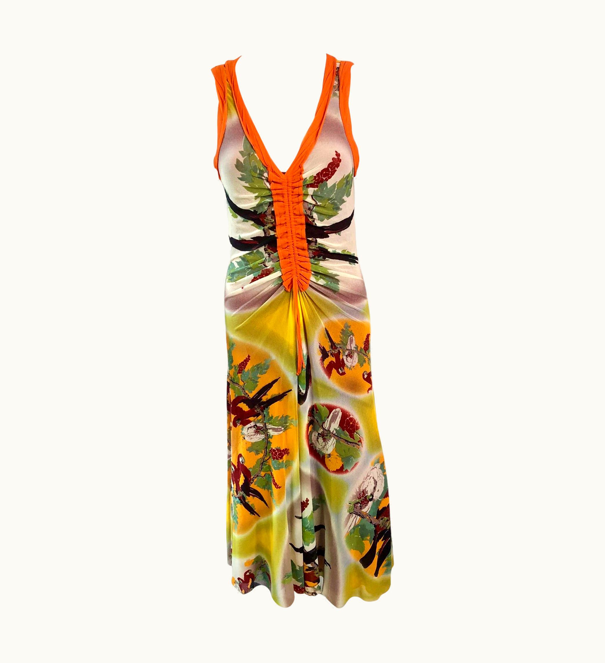Jean-Paul Gaultier Jean Paul Gaultier Soleil Tropical Print Mesh Maxi Dress