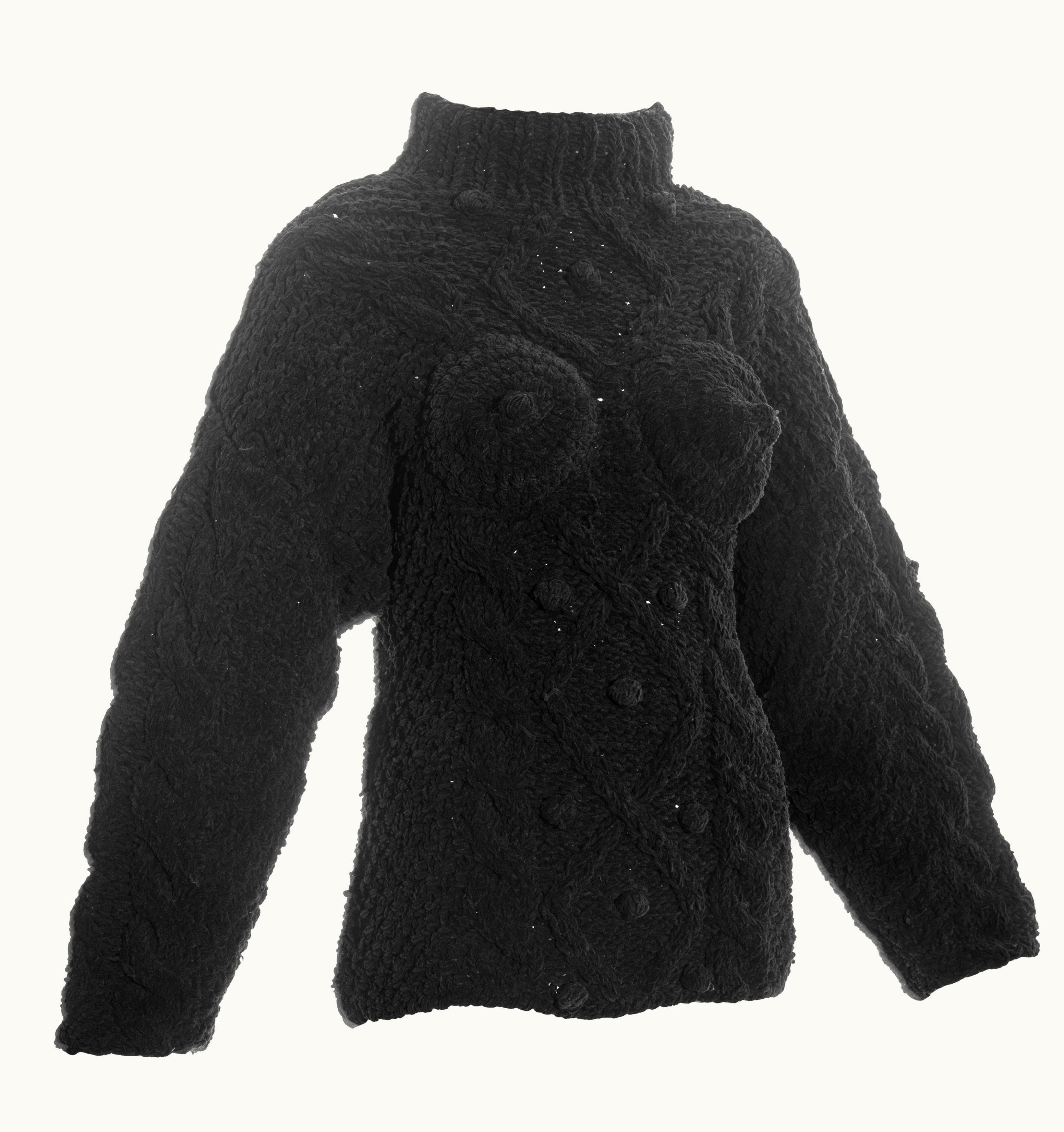 Jean-Paul Gaultier Jean Paul Gaultier Black Knitted Chenille Aran Conical Breast Sweater, AW 1985
