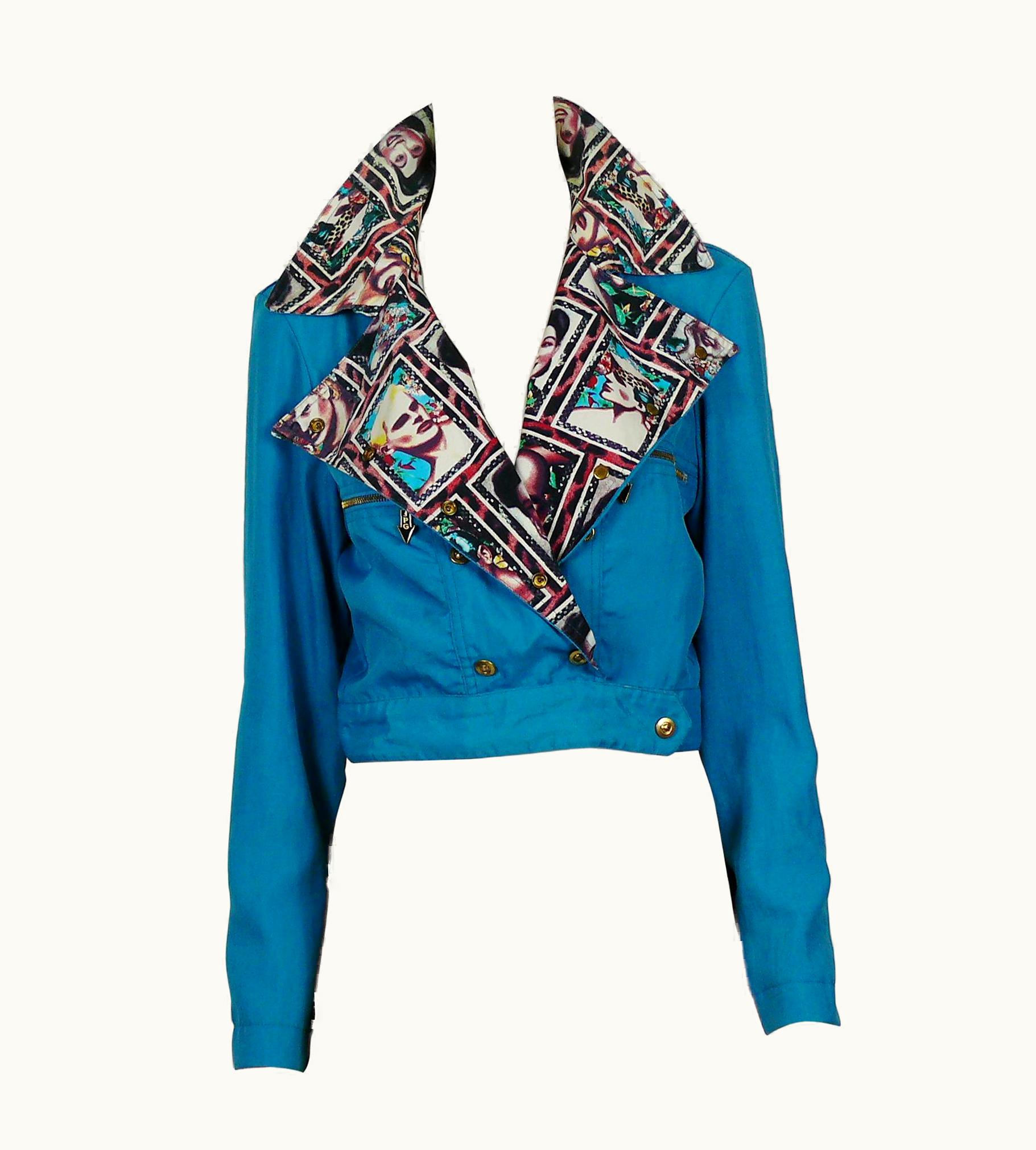Jean-Paul Gaultier Jean Paul Gaultier Vintage Blue Cropped Biker Jacket With Portraits Details