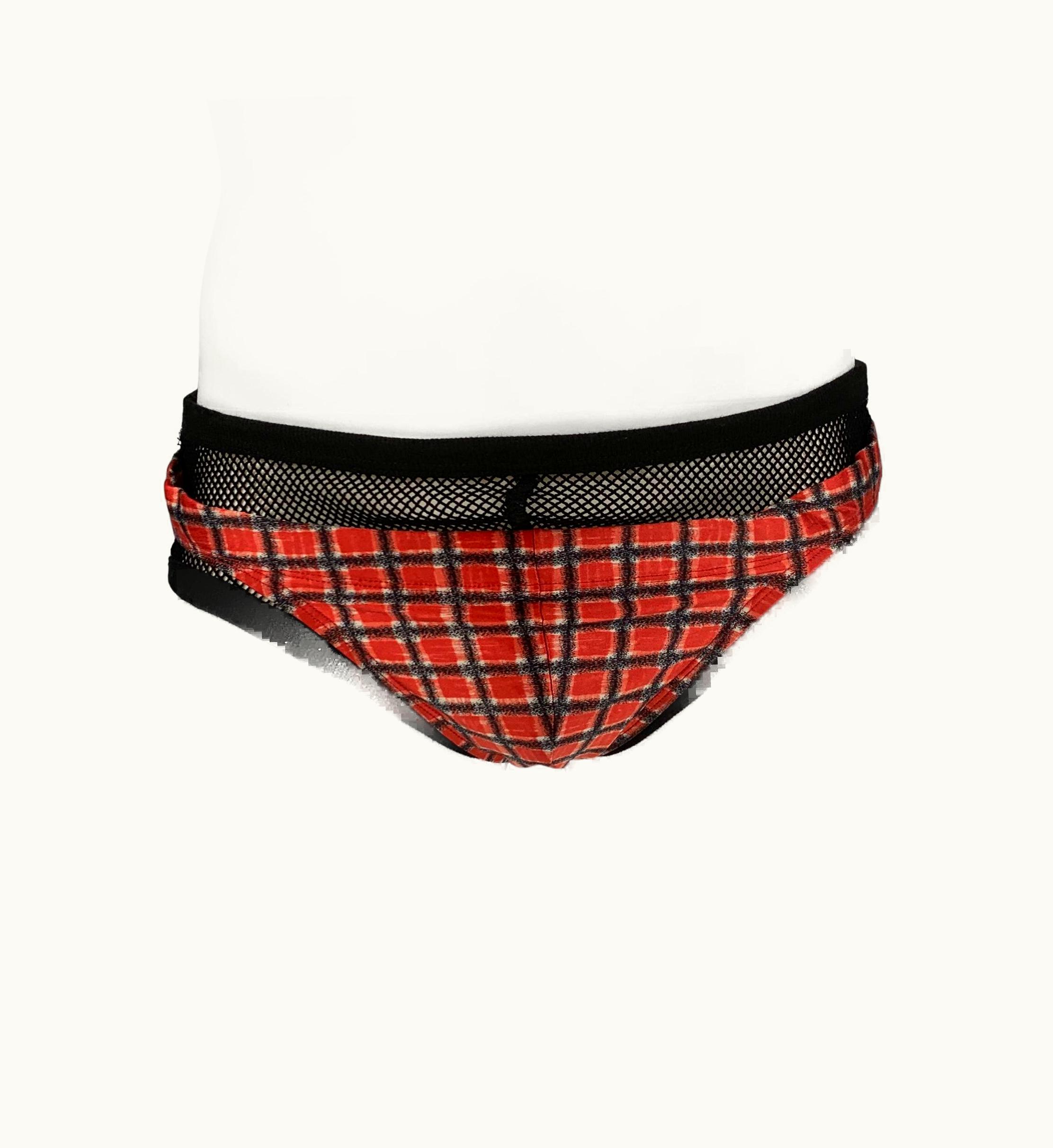 Jean-Paul Gaultier Vintage Jean Paul Gaultier Black Red Plaid Nylon Lycra Drawstring Speedo