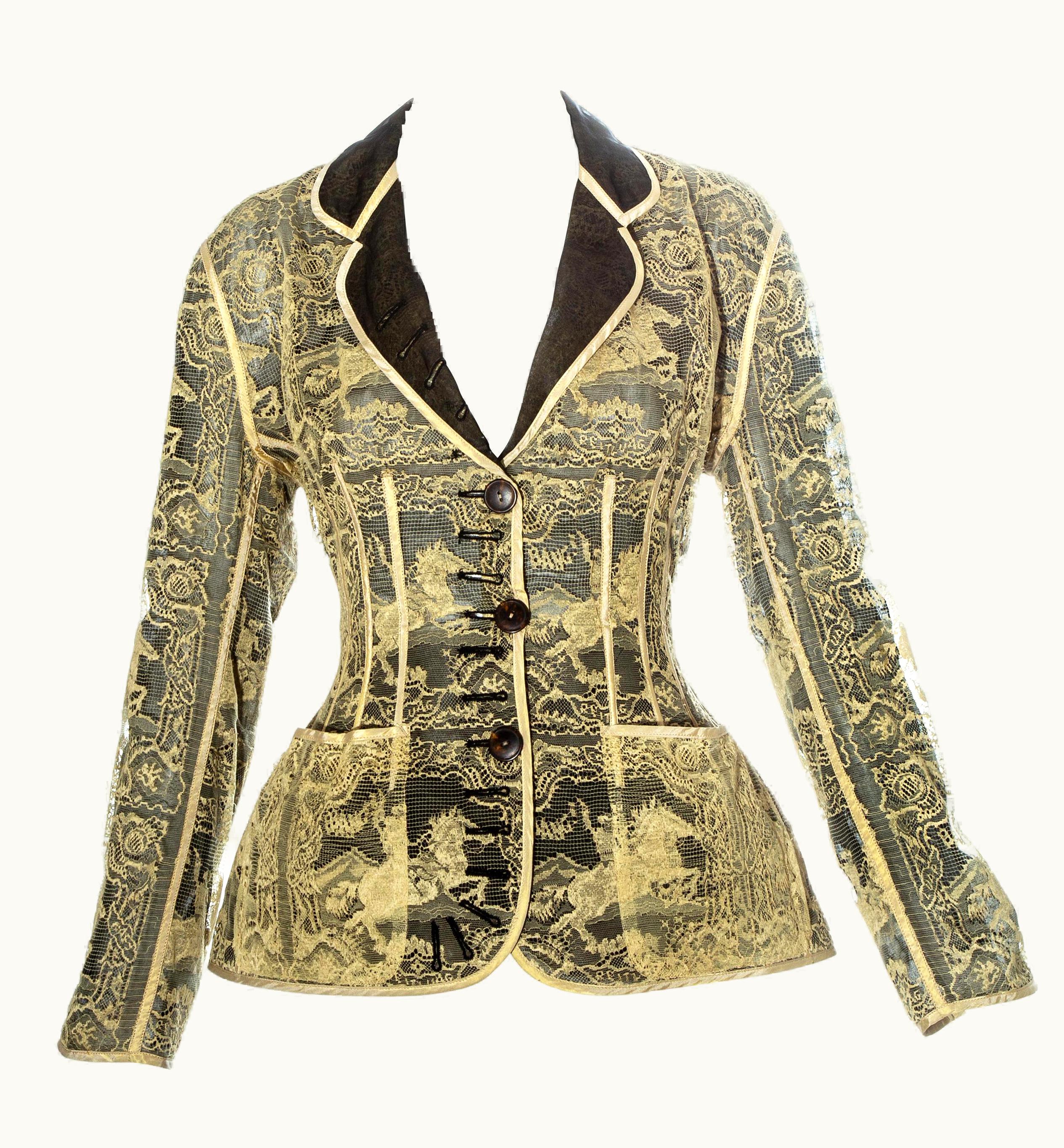 Jean-Paul Gaultier Jean Paul Gaultier Gold Lace And Silk Organza Corseted Jacket, S/S 1988