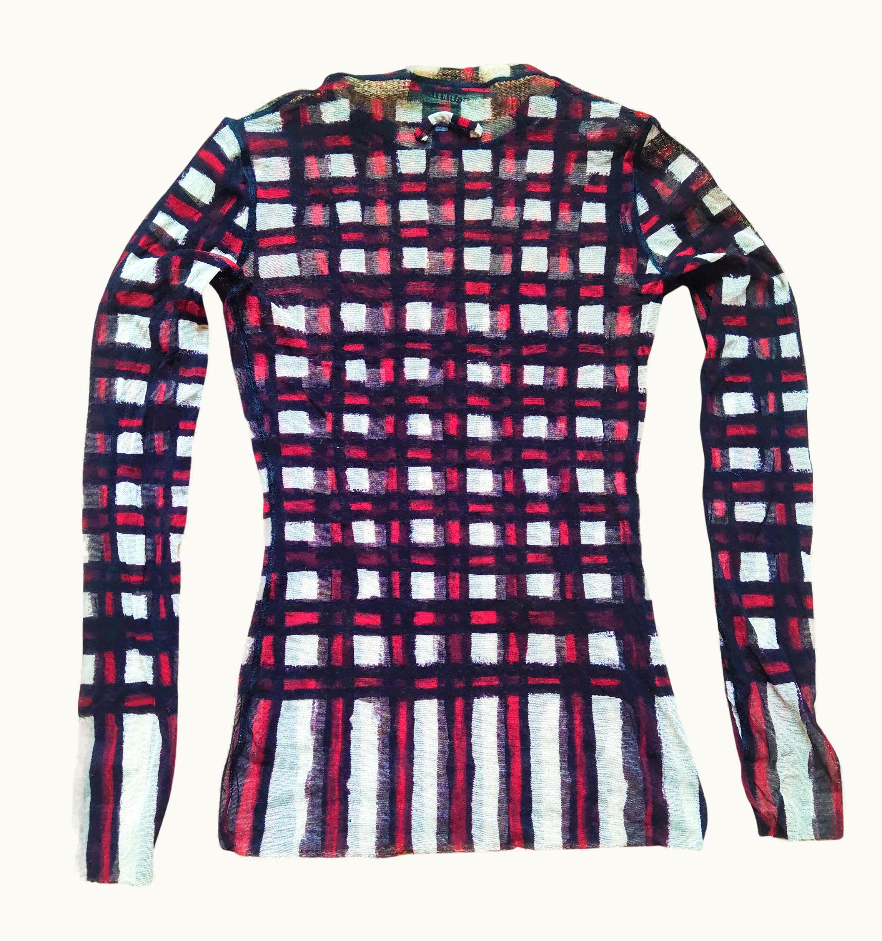 Jean-Paul Gaultier Jean Paul Gaultier Tartan Checked Striped Red Mesh Transparent Shirt Tee Top