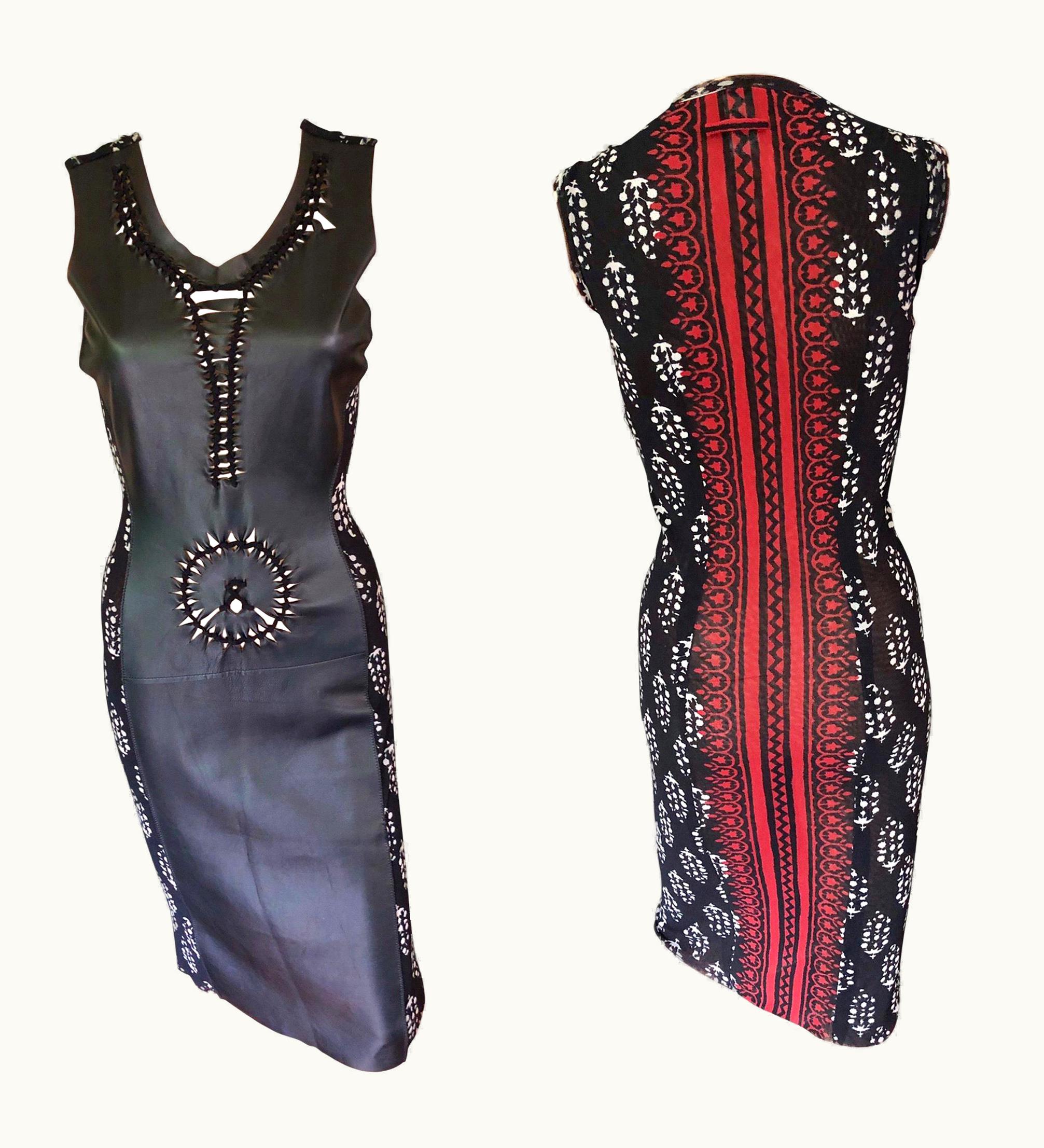 Jean-Paul Gaultier Jean Paul Gaultier Soleil Cutout Leather Mesh Bodycon Dress UZ0596378