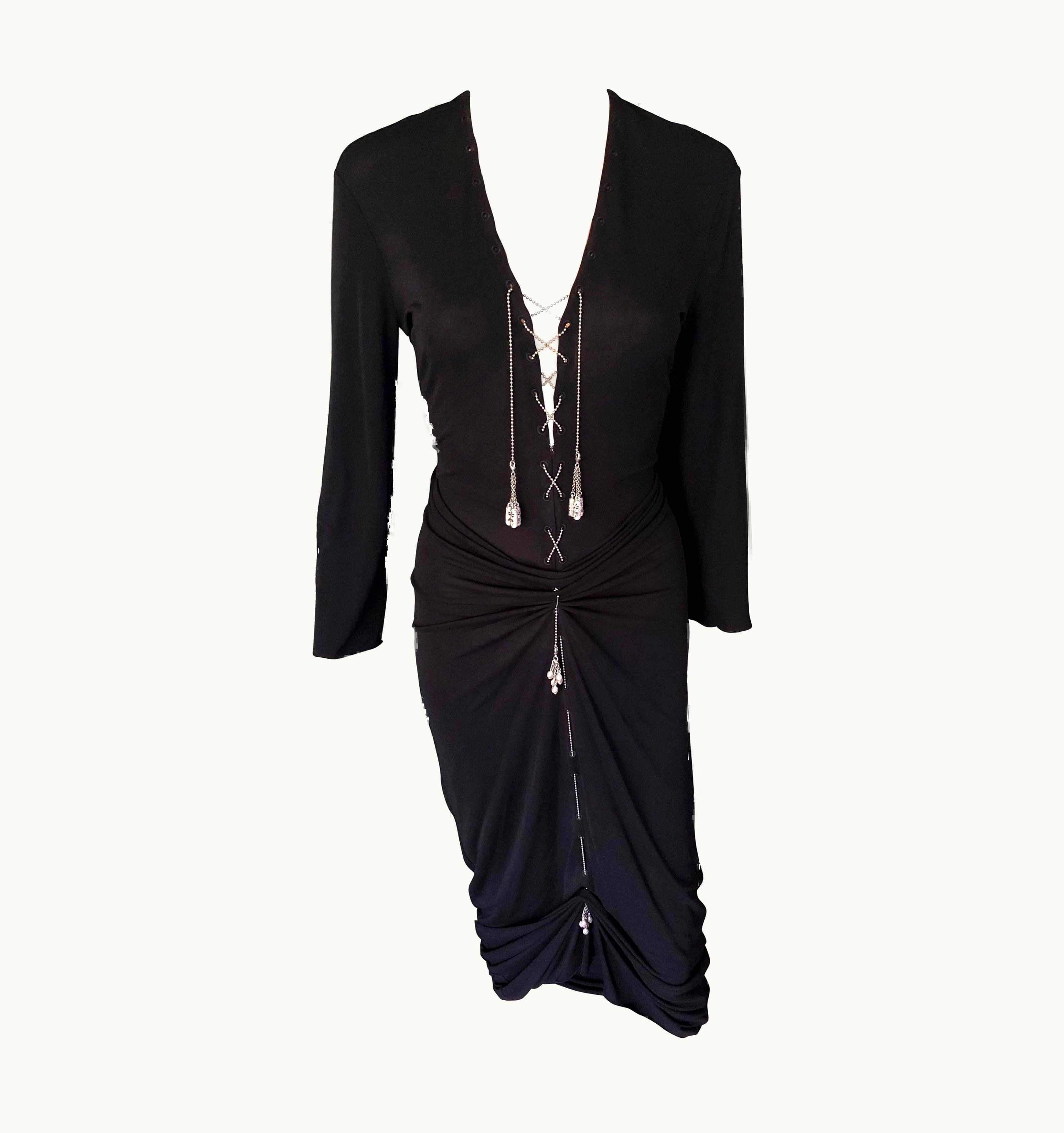 Jean-Paul Gaultier 1990' Jean Paul Gaultier Knit Semi-Sheer Chain Embellished Black Dress