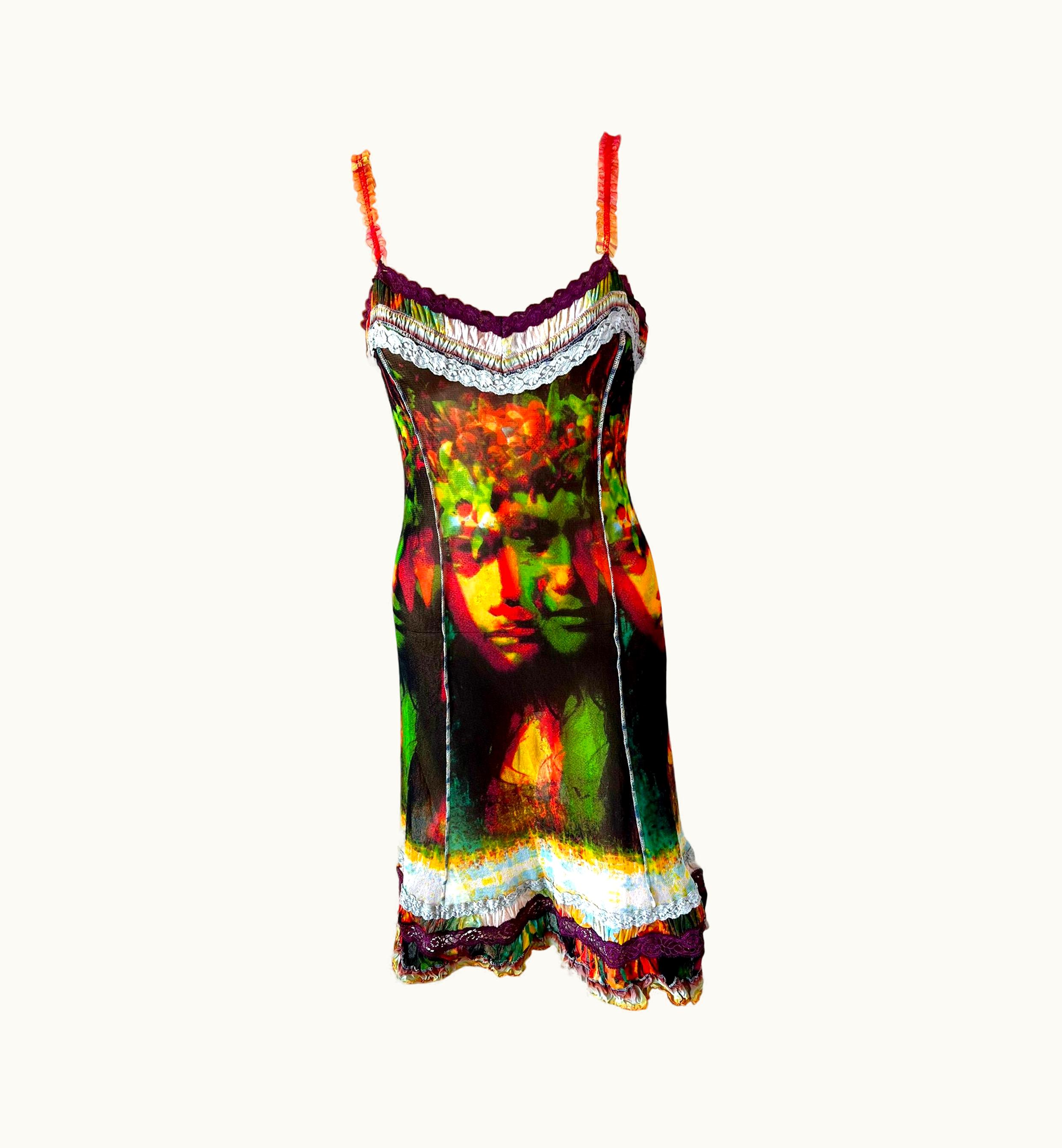 Jean-Paul Gaultier Jean Paul Gaultier S/S 2000 Vintage Psychedelic Semi-Sheer Mesh Dress
