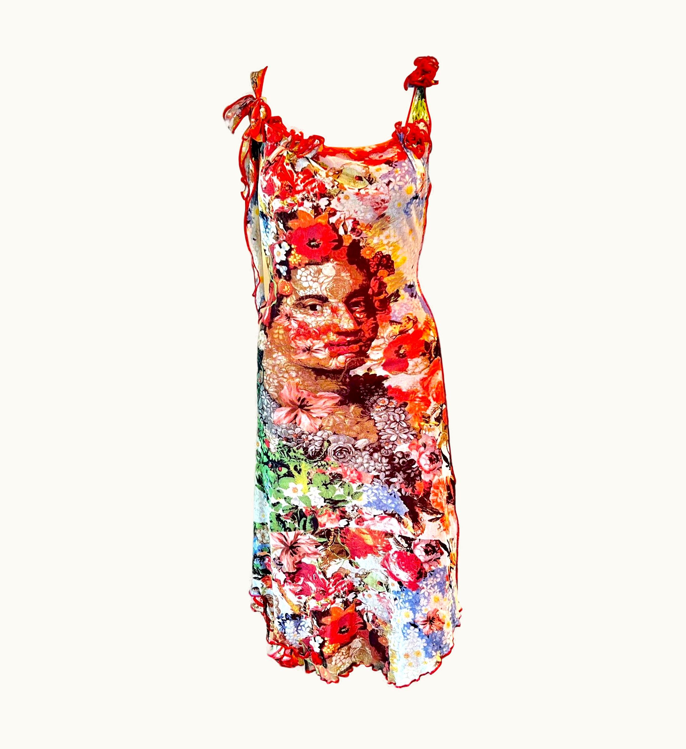 Jean-Paul Gaultier Jean Paul Gaultier S/S 1998 Frida Kahlo Floral Print Mesh Dress