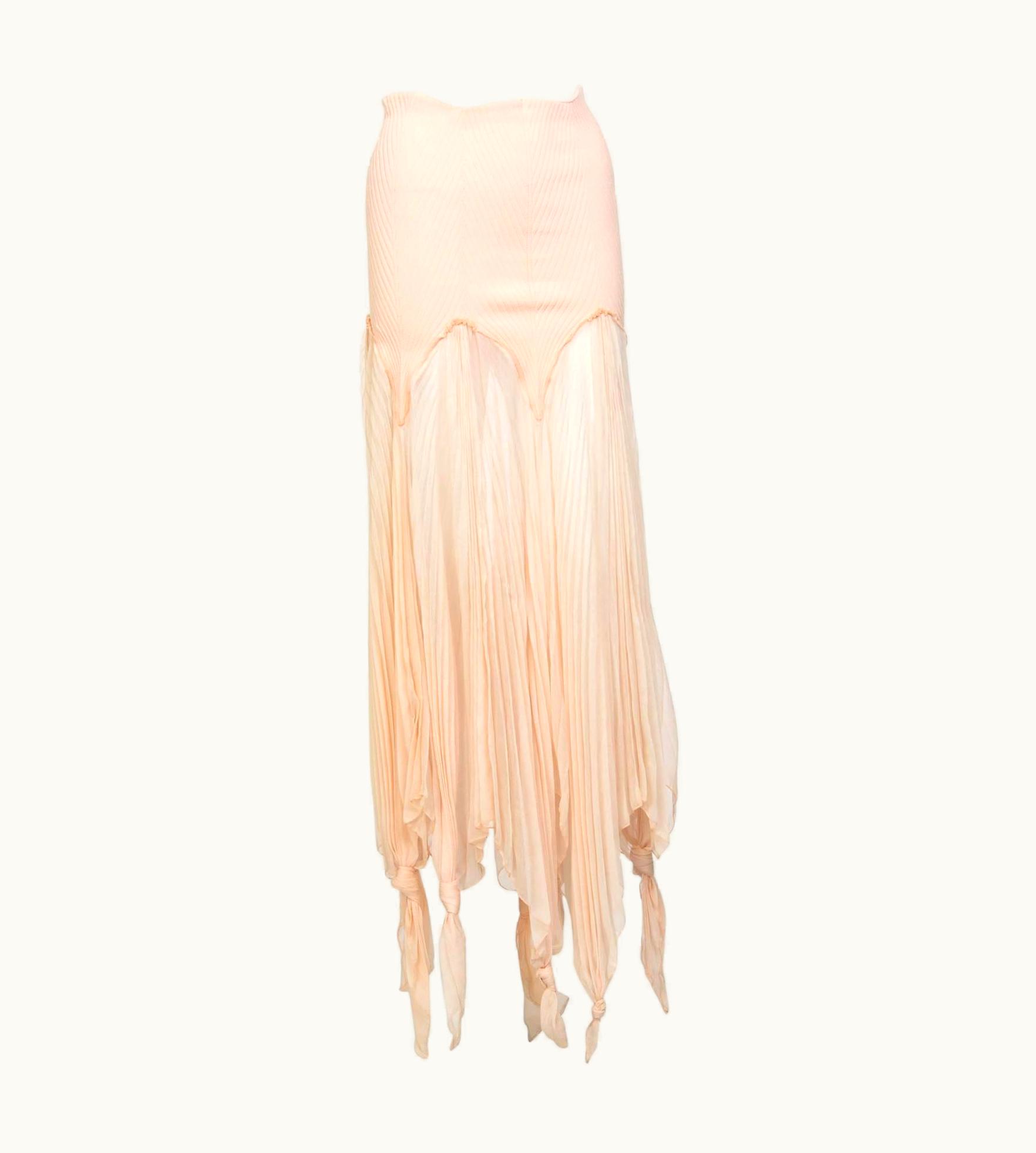 Jean-Paul Gaultier Jean Paul Gaultier Blush Crinkle Silk Chiffon Rib Knit Yoke Skirt, 2000s
