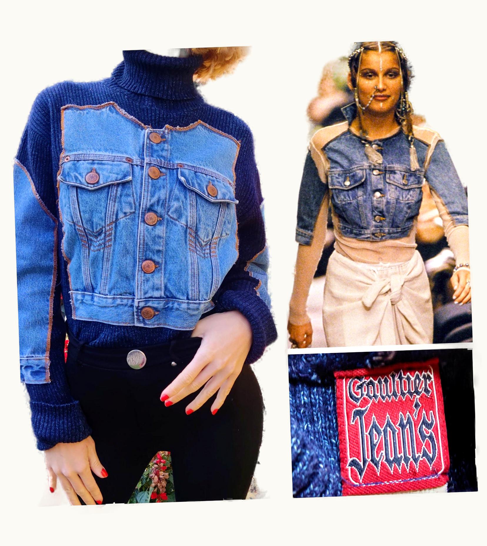 Jean-Paul Gaultier Jean Paul Gaultier Denim Jeans Blue Optical Illusion Tattoo 1994 Sweater Jacket