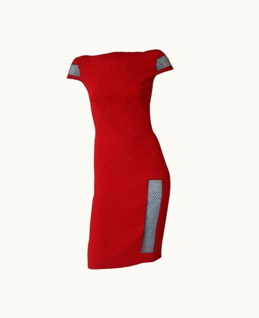 Jean-Paul Gaultier Jean Paul Gaultier Runway Red Hot Net Dress w/Thigh Hi Slit