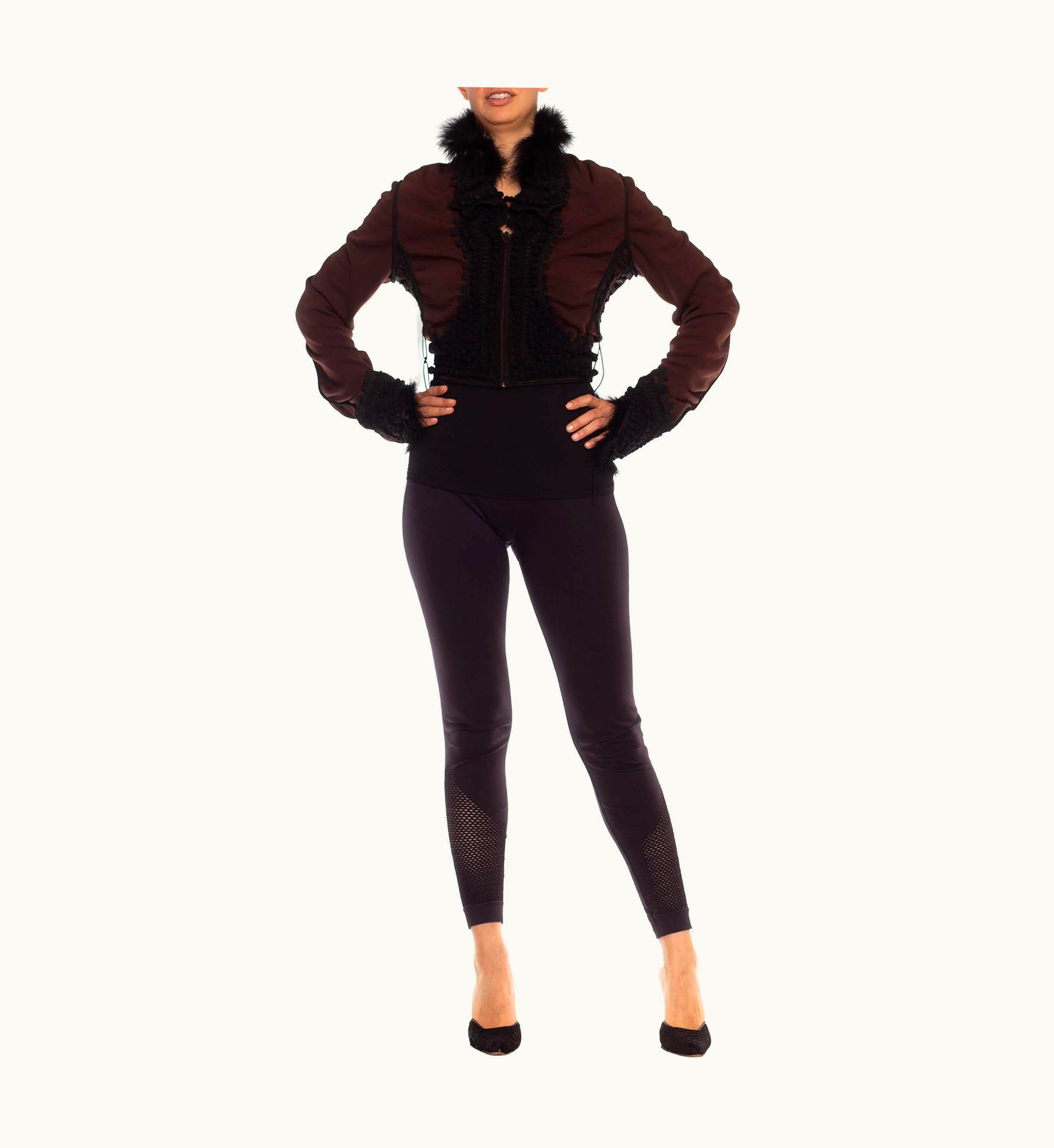 Jean-Paul Gaultier 1990s Jean Paul Gaultier Brown & Black Wool/Nylon Passementerie Jacket With Fea