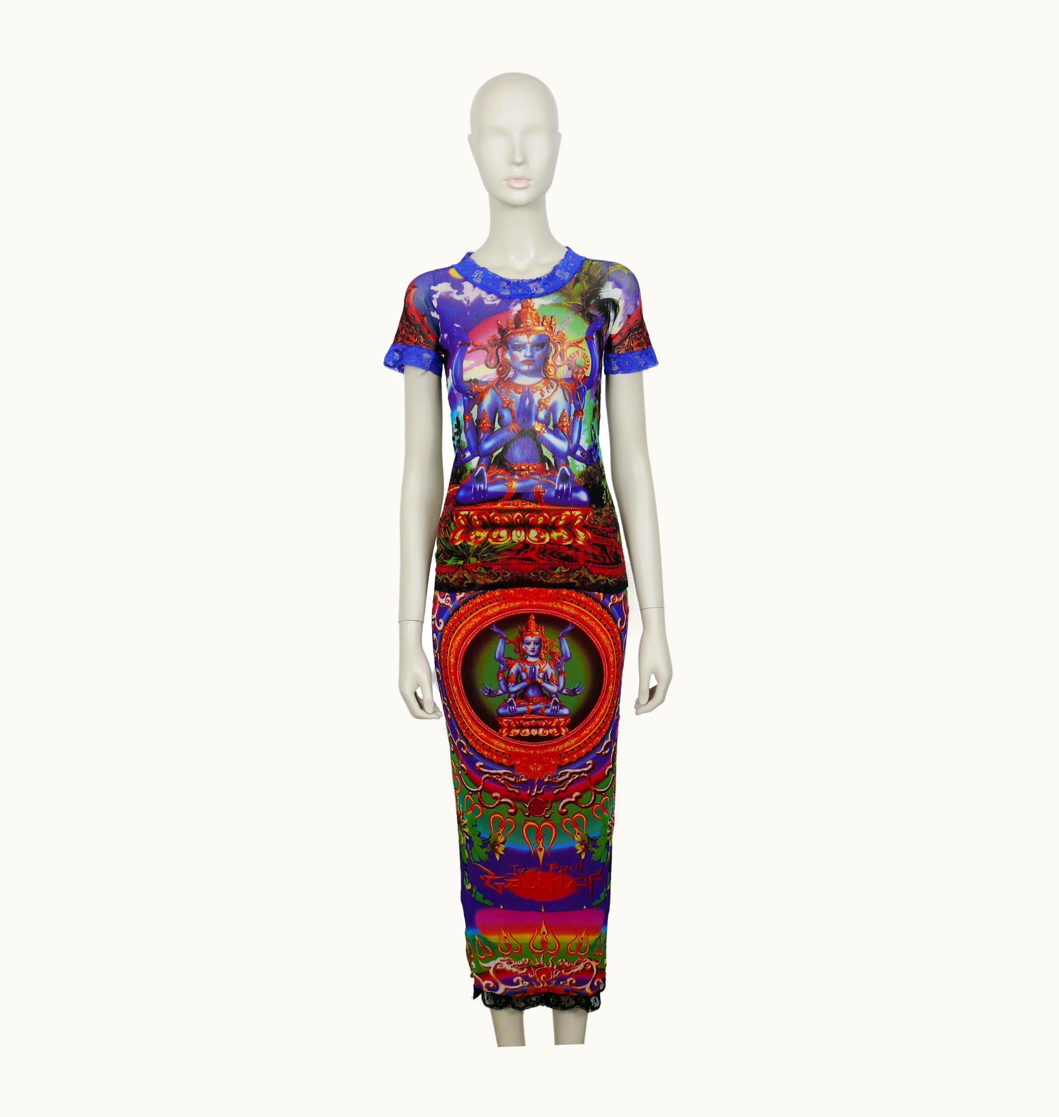 Jean-Paul Gaultier Jean Paul Gaultier Vintage Hindu Deity Sheer Mesh Skirt And Top Ensemble