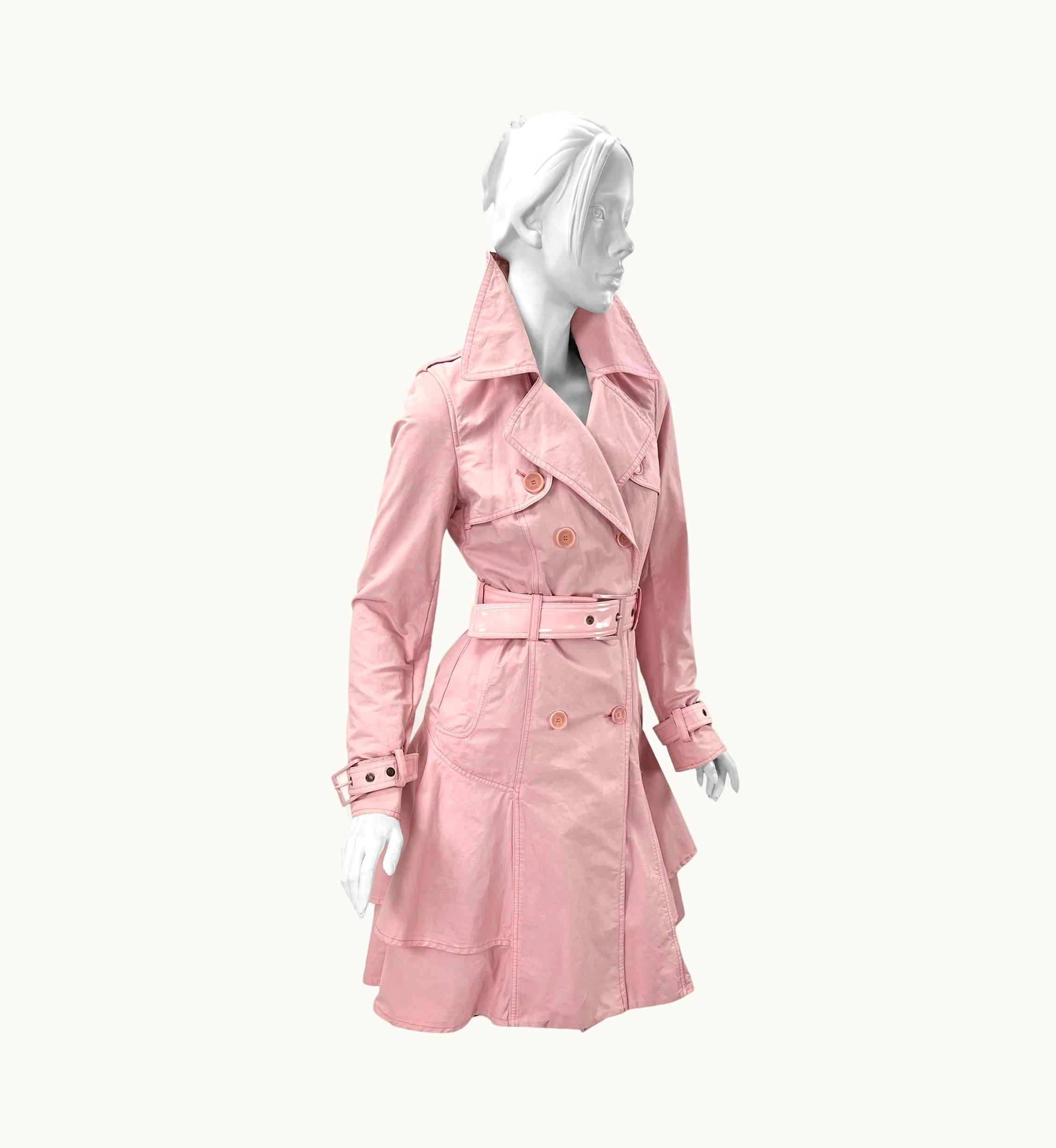 Jean-Paul Gaultier Vintage Jean Paul Gaultier Tiered Ruffle Trench Coat Patent Leather Corset Belt