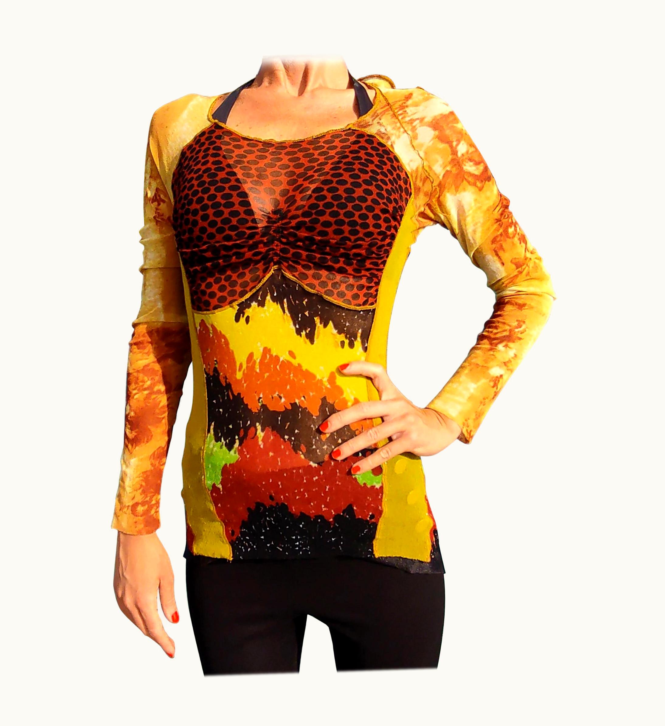 Jean-Paul Gaultier Jean Paul Gaultier Optical Illusion Striped Leopard Mesh Open Back Tattoo Top