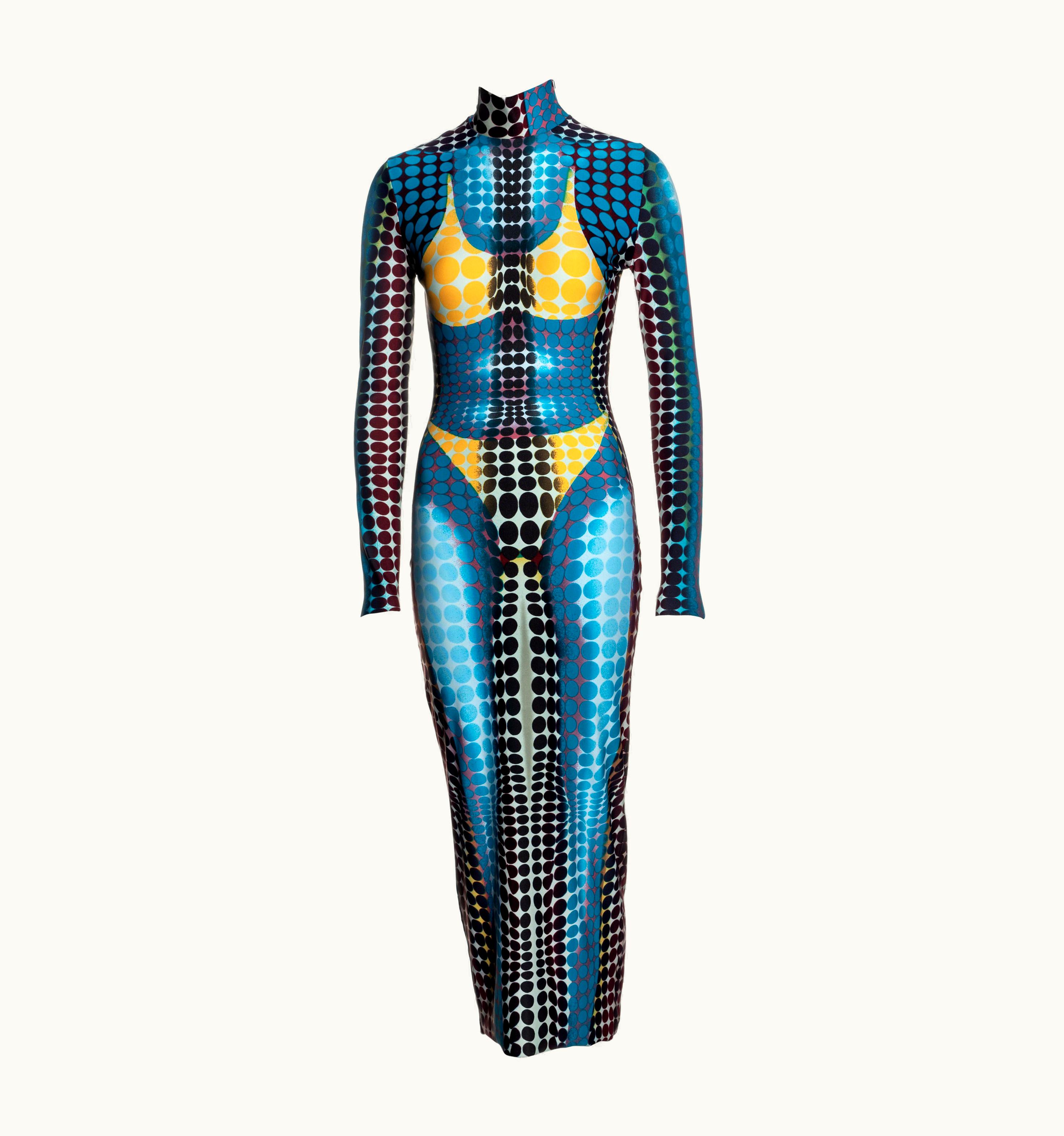 Jean-Paul Gaultier Jean Paul Gaultier Blue Cyber Dot Printed Lycra Bodycon Dress, AW 1995