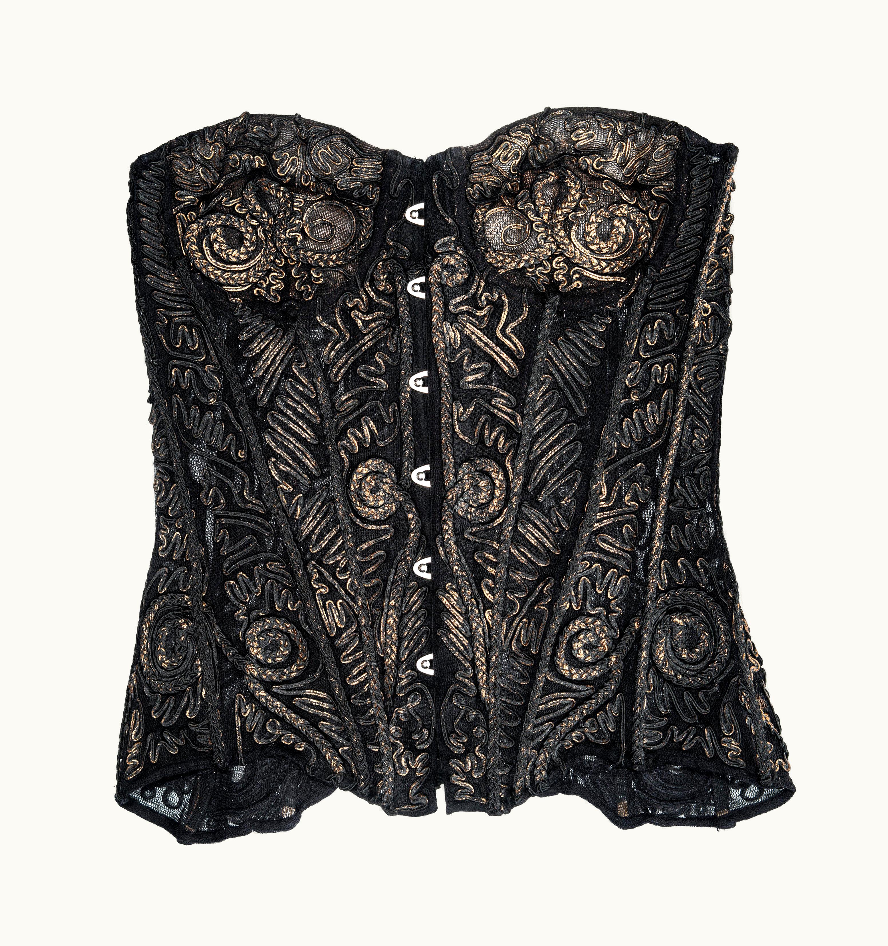 Jean-Paul Gaultier Jean Paul Gaultier Black Silk Corset With Copper Foiled Embroidery, AW 2006