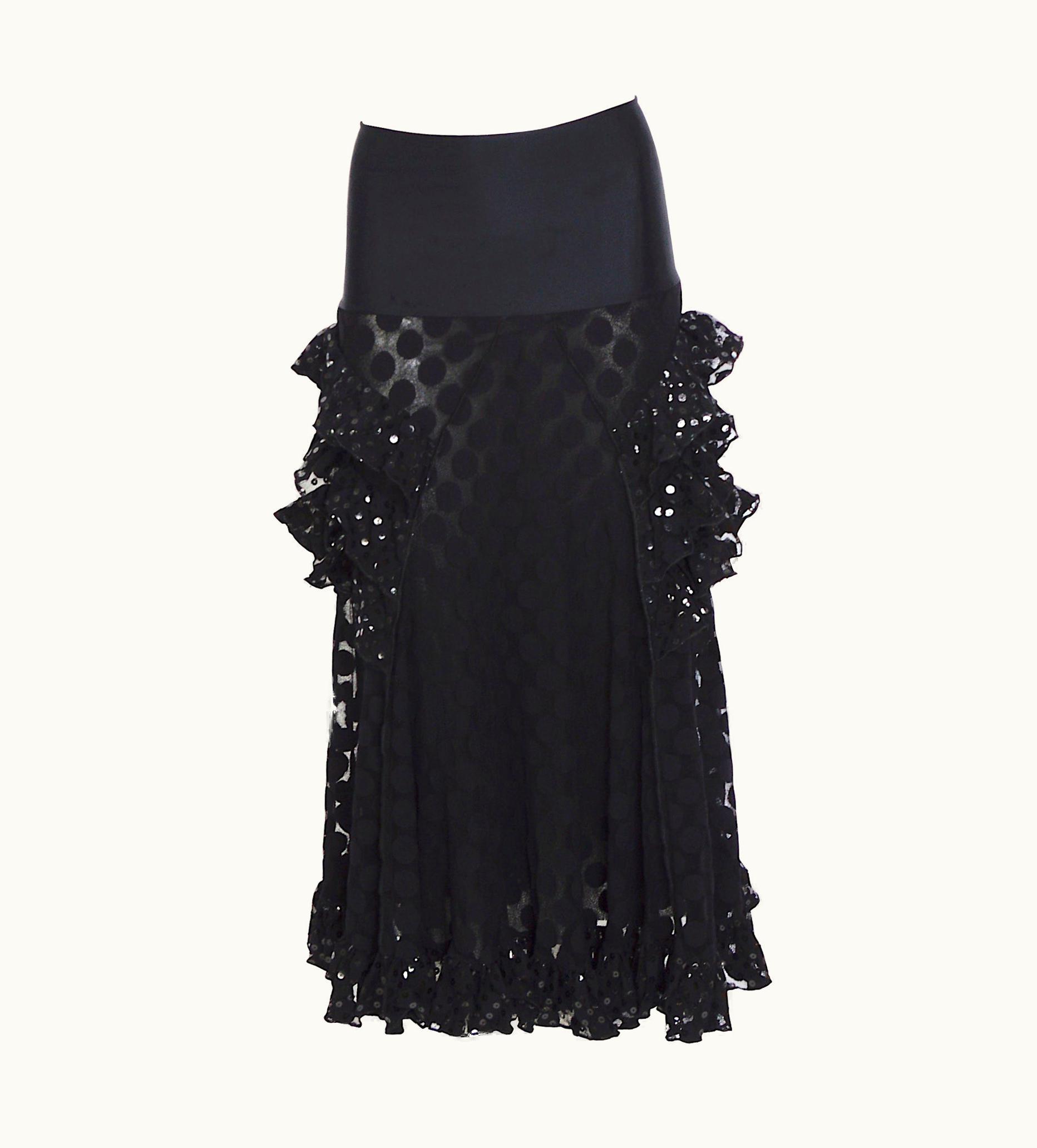 Jean-Paul Gaultier Jean Paul Gaultier Soleil Vintage S/S 2005 Black Sequins & Ruffles Mesh Skirt