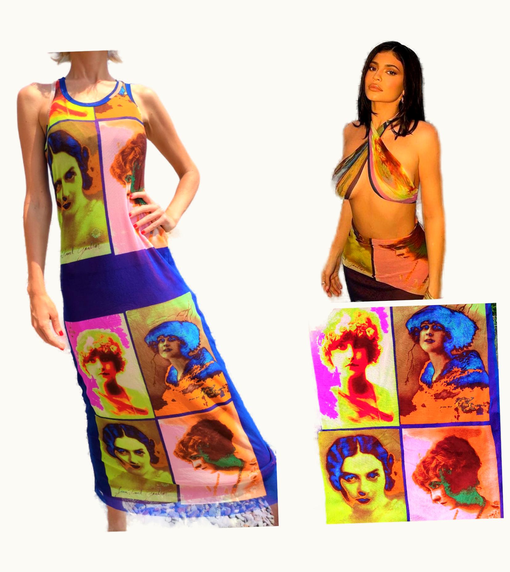 Jean-Paul Gaultier Jean Paul Gaultier Woman Women Face Portrait Neon Kylie Jenner Mesh Dress