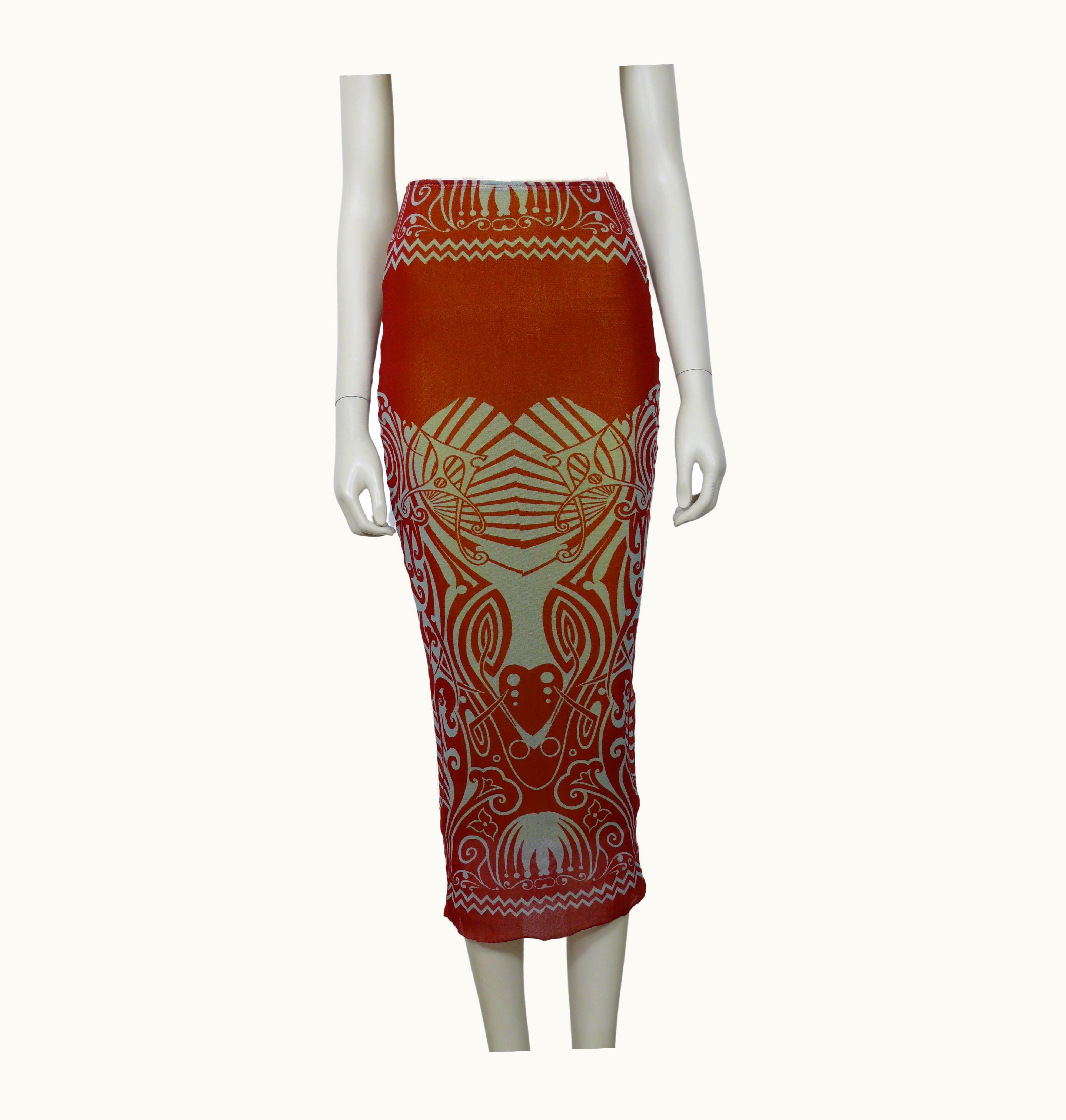 Jean-Paul Gaultier Jean Paul Gaultier Vintage Iconic Tribal Tattoo Print Mesh Skirt