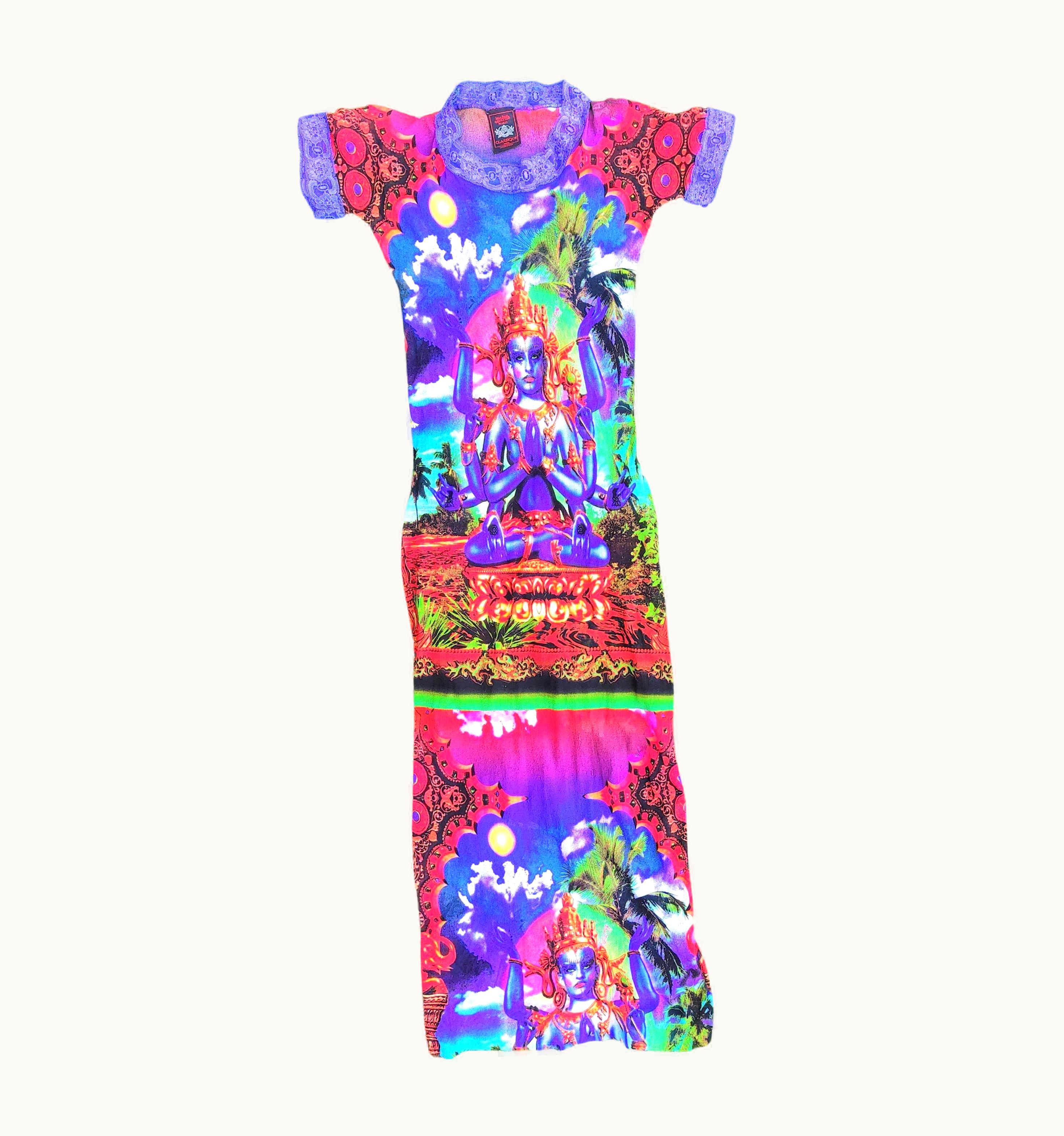 Jean-Paul Gaultier Jean Paul Gaultier Hindu God Shiva Butterfly Mesh Purple Vintage Maxi Dress