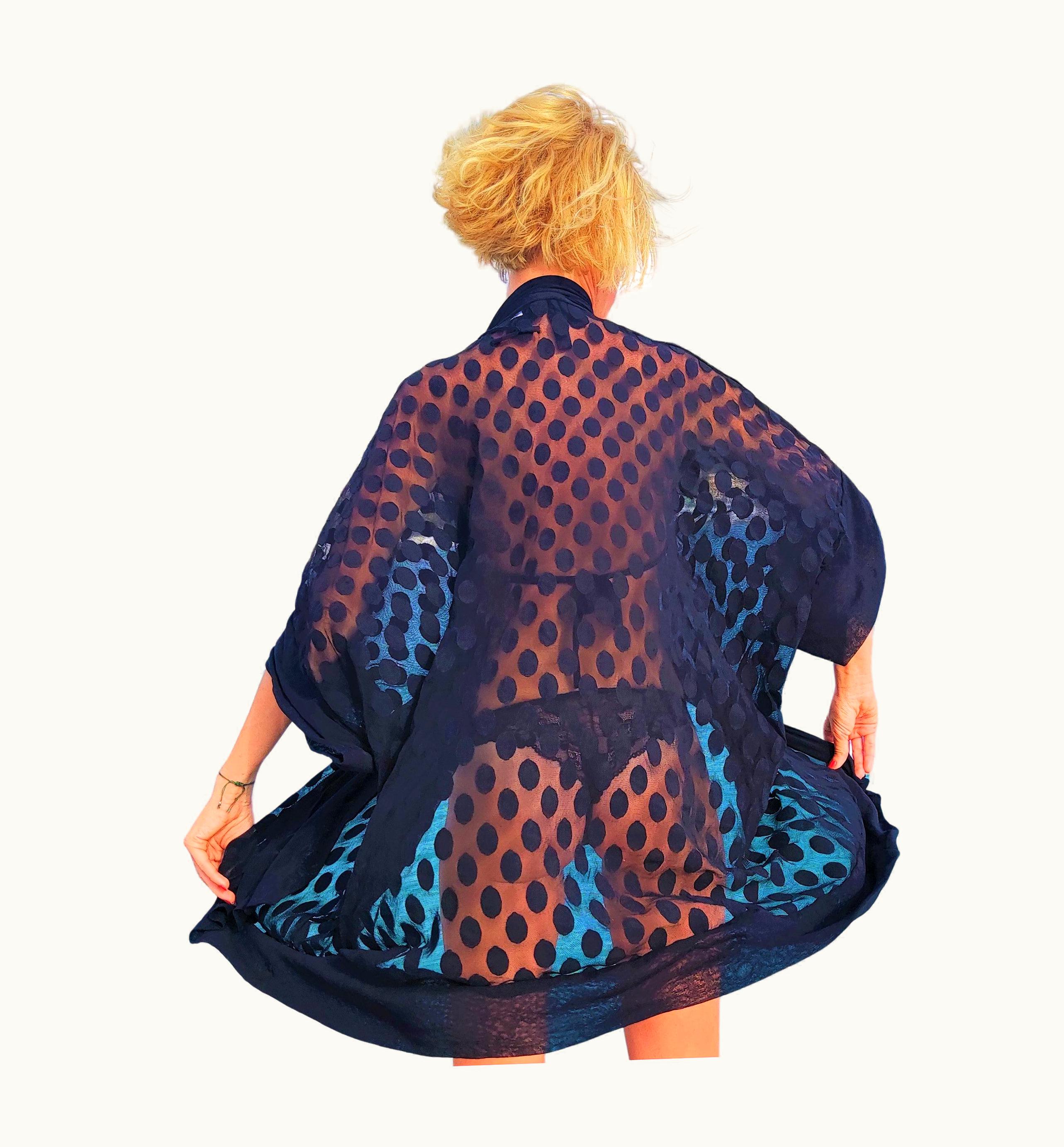 Jean-Paul Gaultier Jean Paul Gaultier Mesh Transparent Polka Dot 90s Vintage Kimono Cardigan Dress