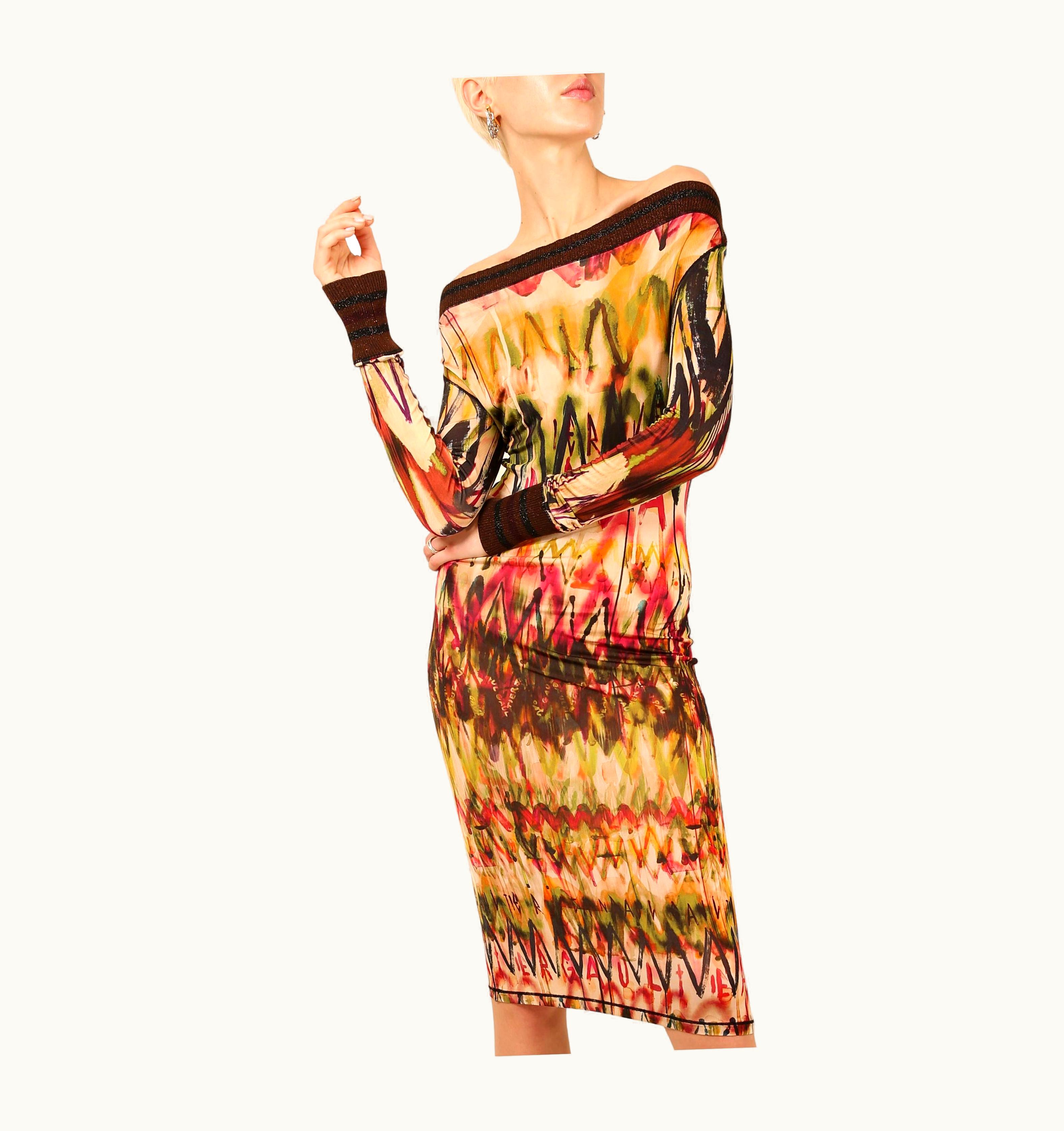 Jean-Paul Gaultier Jean Paul Gaultier Watercolour Print Sleeveless Off The Shoulder Midi Dress
