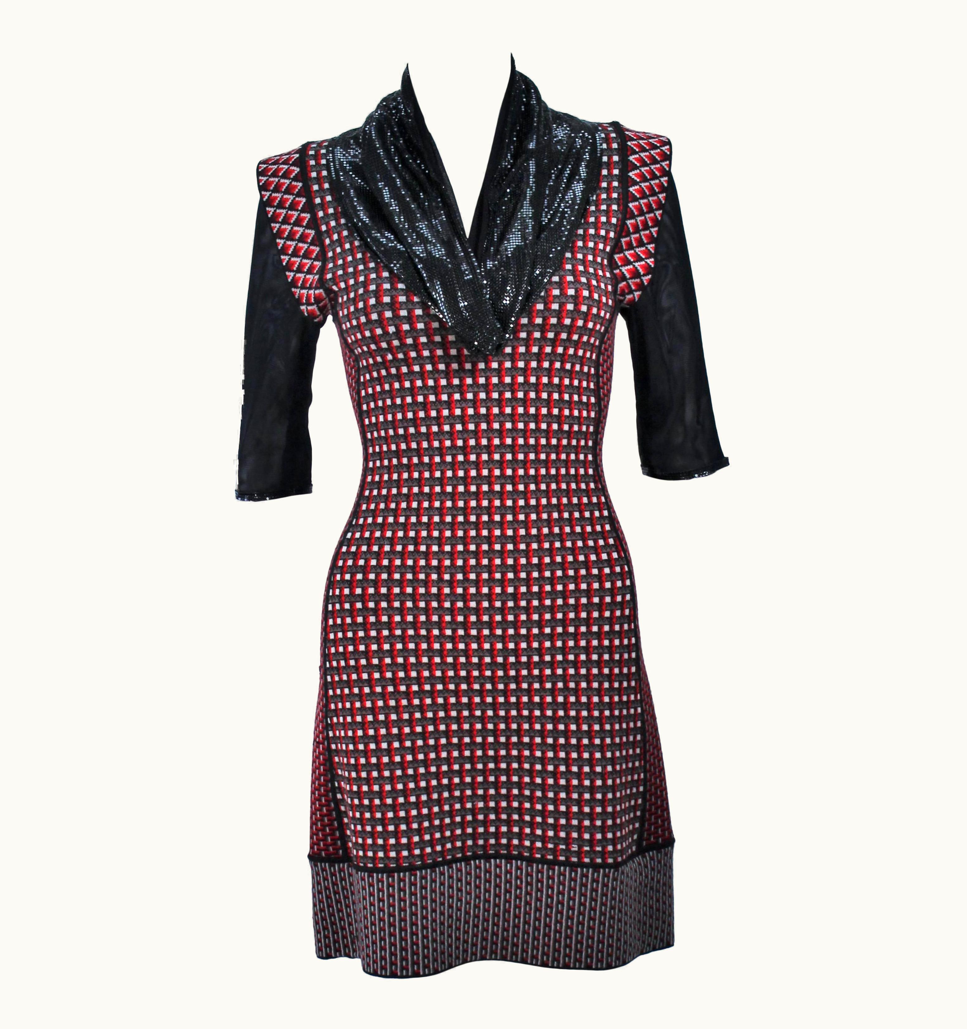 Jean-Paul Gaultier Jean Paul Gaultier Stretch Wool Dress With Draped Mesh Collar