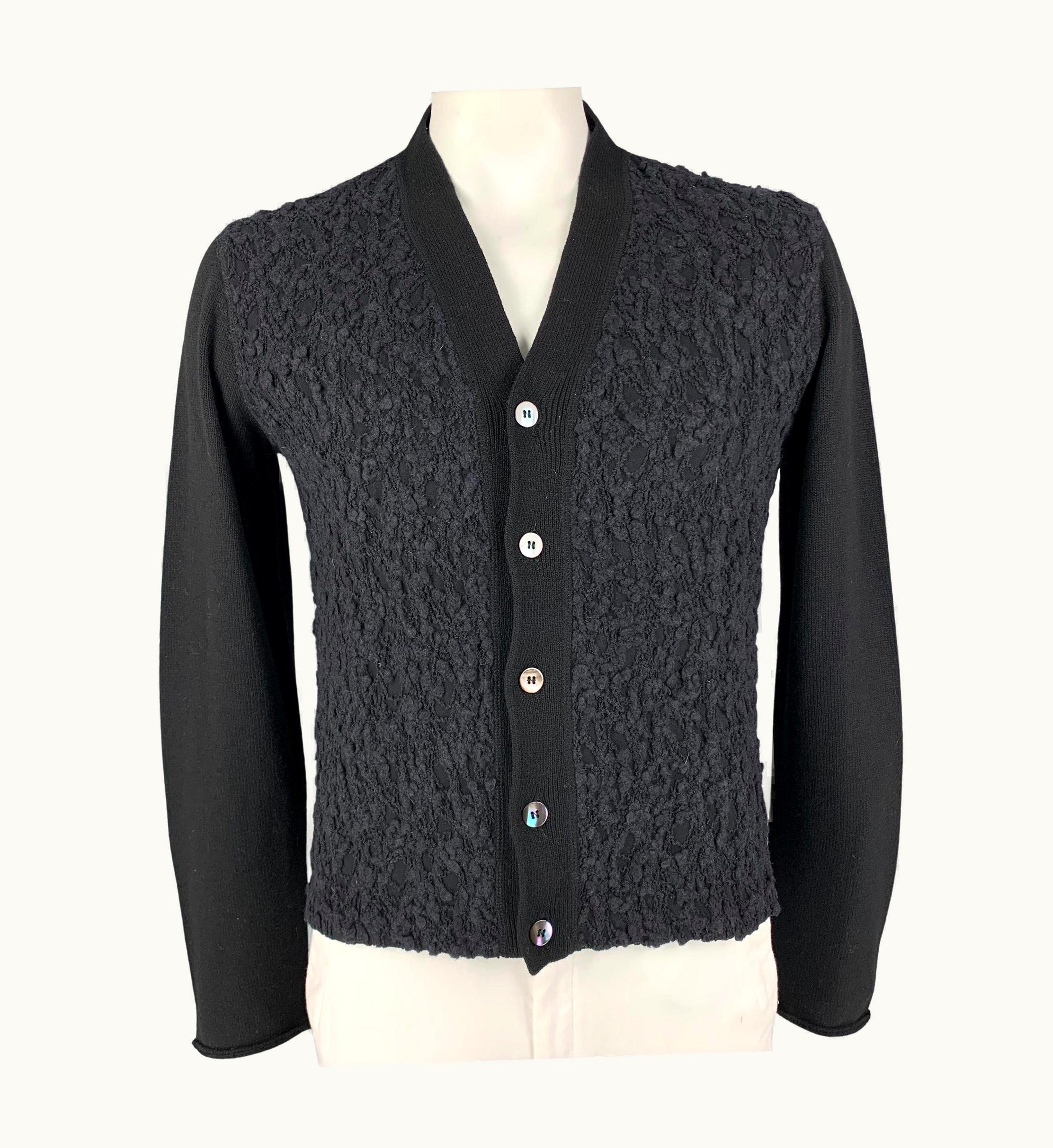 Jean-Paul Gaultier Jean Paul Gaultier Black Textured Wool Blend V-Neck Cardigan