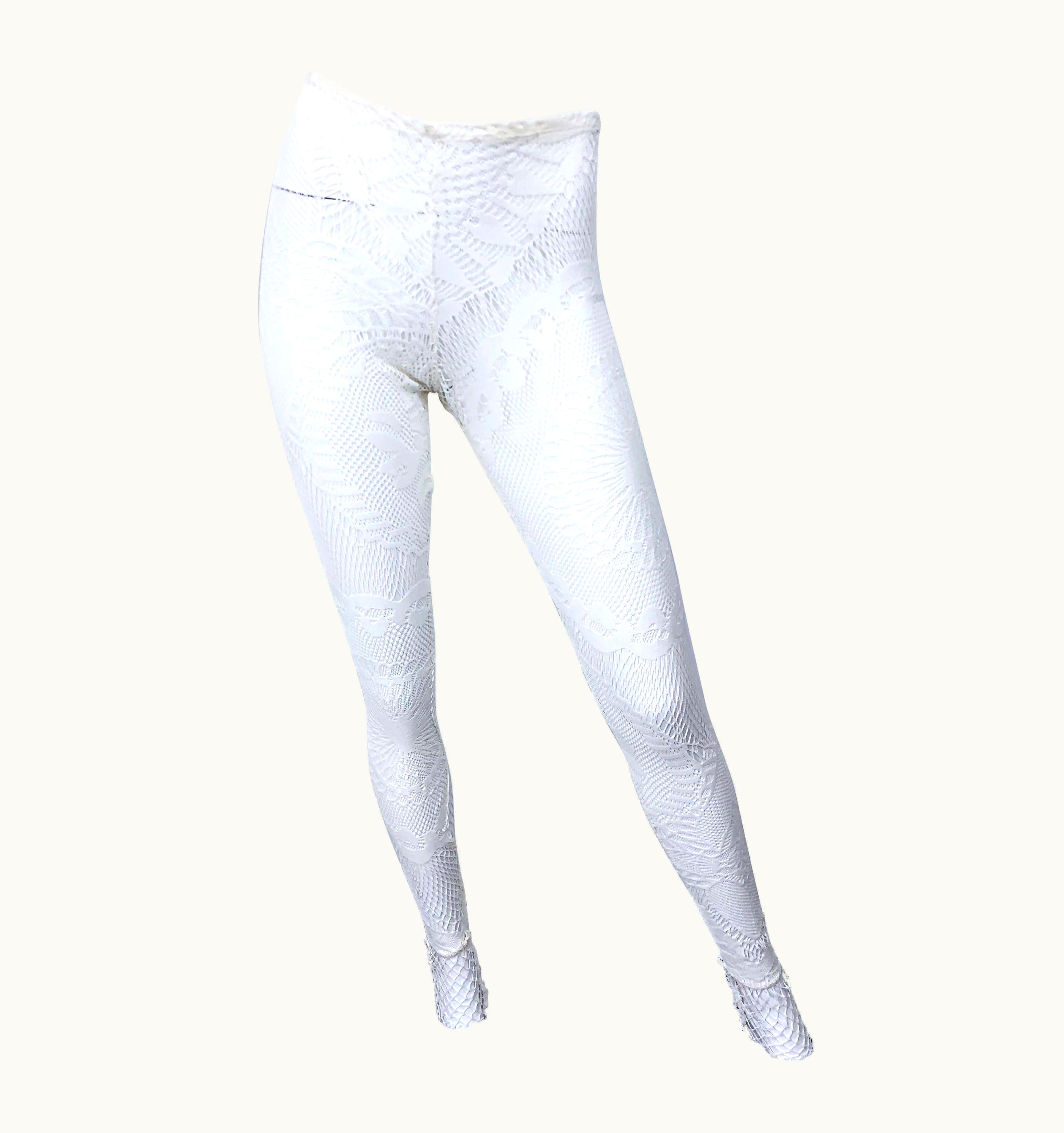 Jean-Paul Gaultier 1990s Jean Paul Gaultier White Crochet Sheer Vintage 90s Leggings Stockings