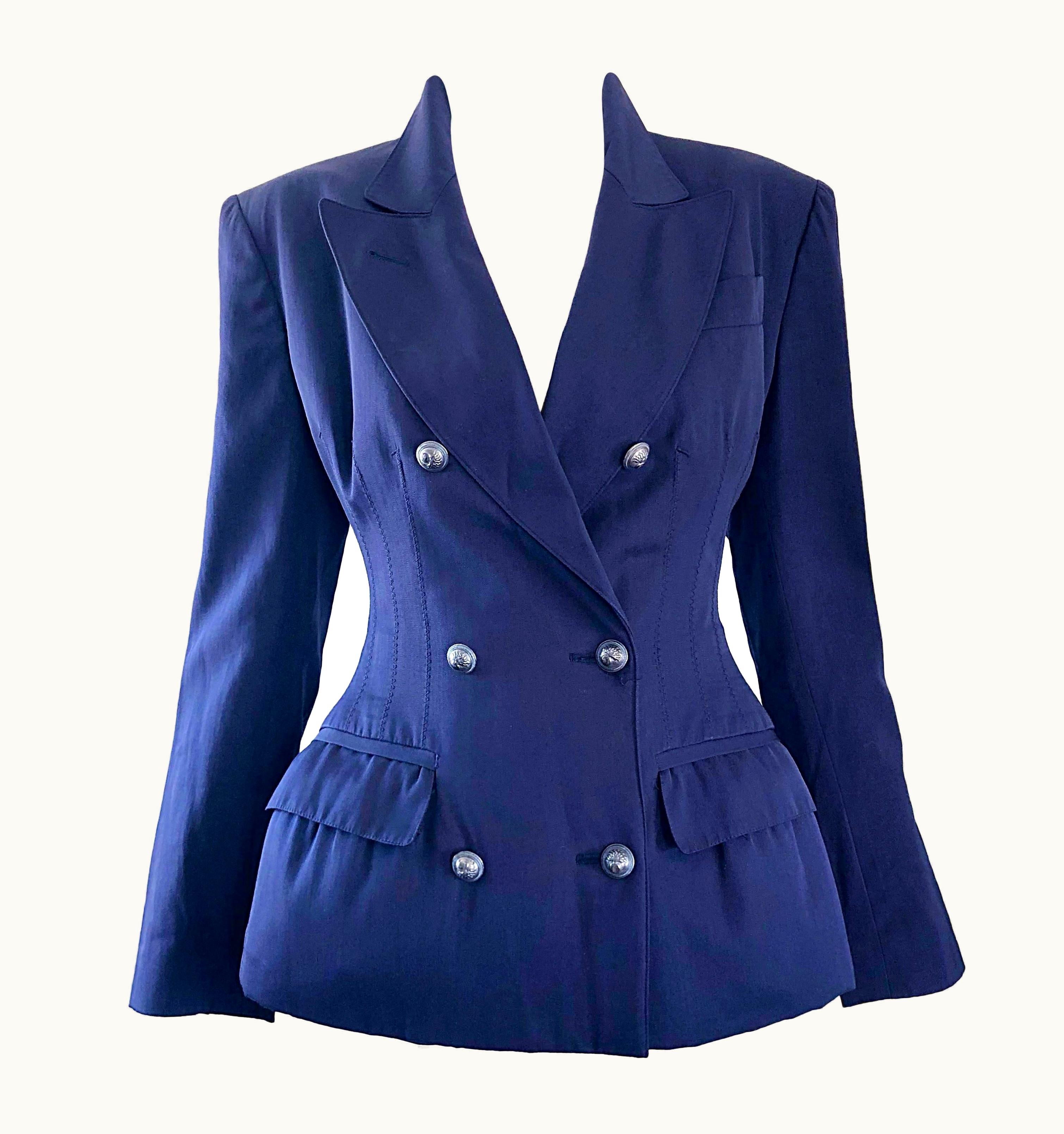 Jean-Paul Gaultier Madonna' Rare Jean Paul Gaultier 1988 Navy Padded Vintage Blazer 80s Jacket