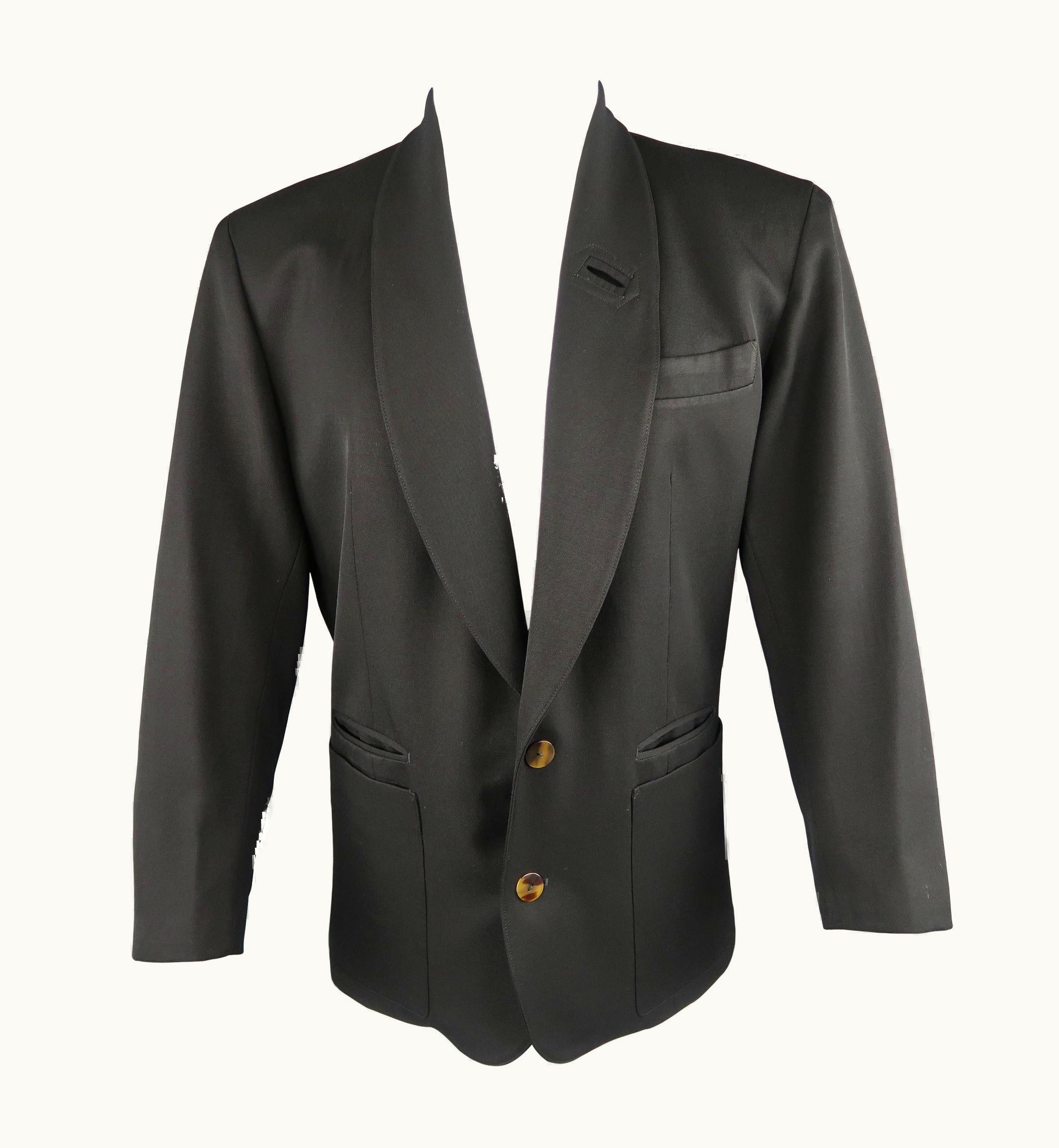 Jean-Paul Gaultier Vintage Jean Paul Gaultier Black Solid Wool Blend Shawl Collar Jacket