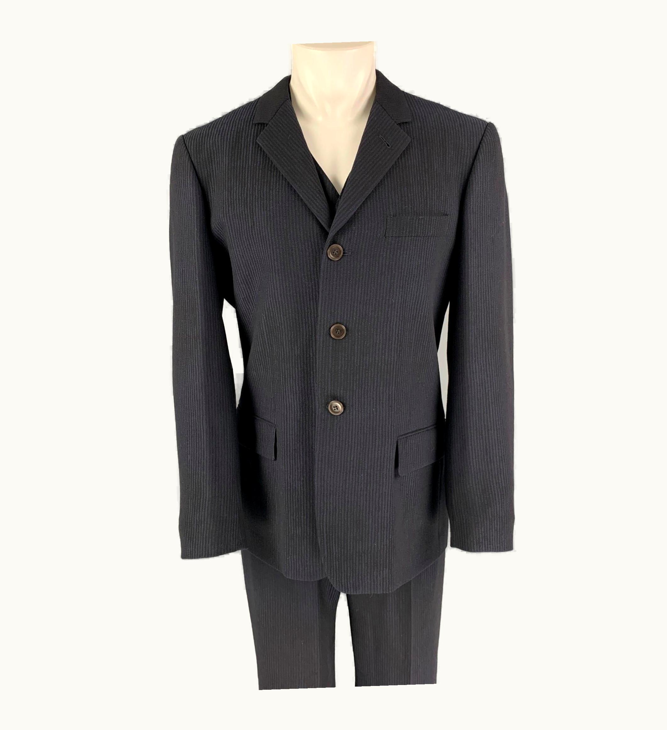 Jean-Paul Gaultier Jean Paul Gaultier Navy Black Stripe Wool Notch Lapel Suit
