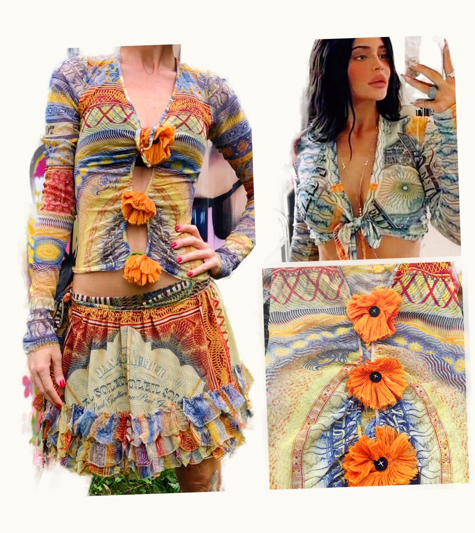 Jean-Paul Gaultier Jean Paul Gaultier Dollar Money Print Kendall Jenner Soleil Optical Mesh Dress