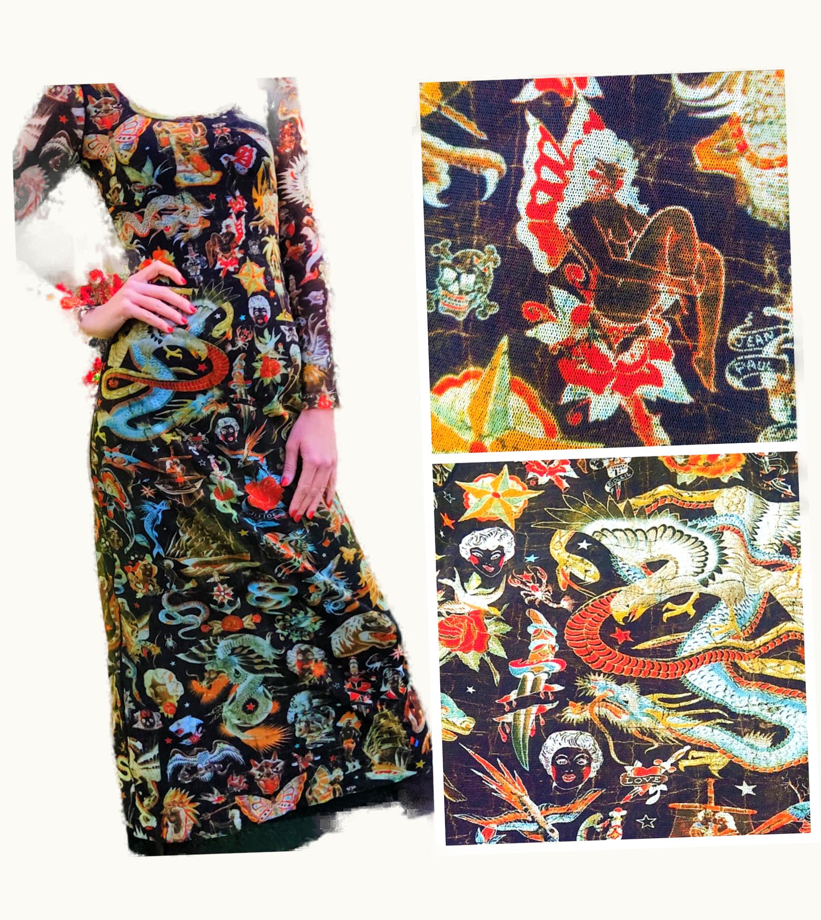 Jean-Paul Gaultier Jean Paul Gaultier Pirate Tattoo Pin Up Sailor Marine Butterfly Mesh Dress