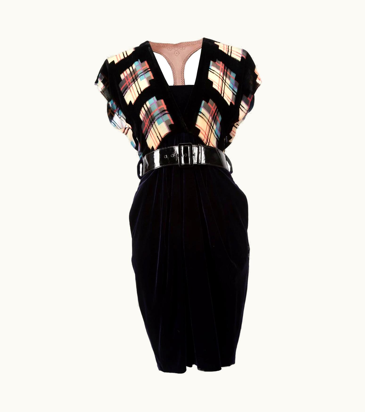 Jean-Paul Gaultier Jean Paul Gaultier Women' Velvet Tartan Patterned Dress With Leather