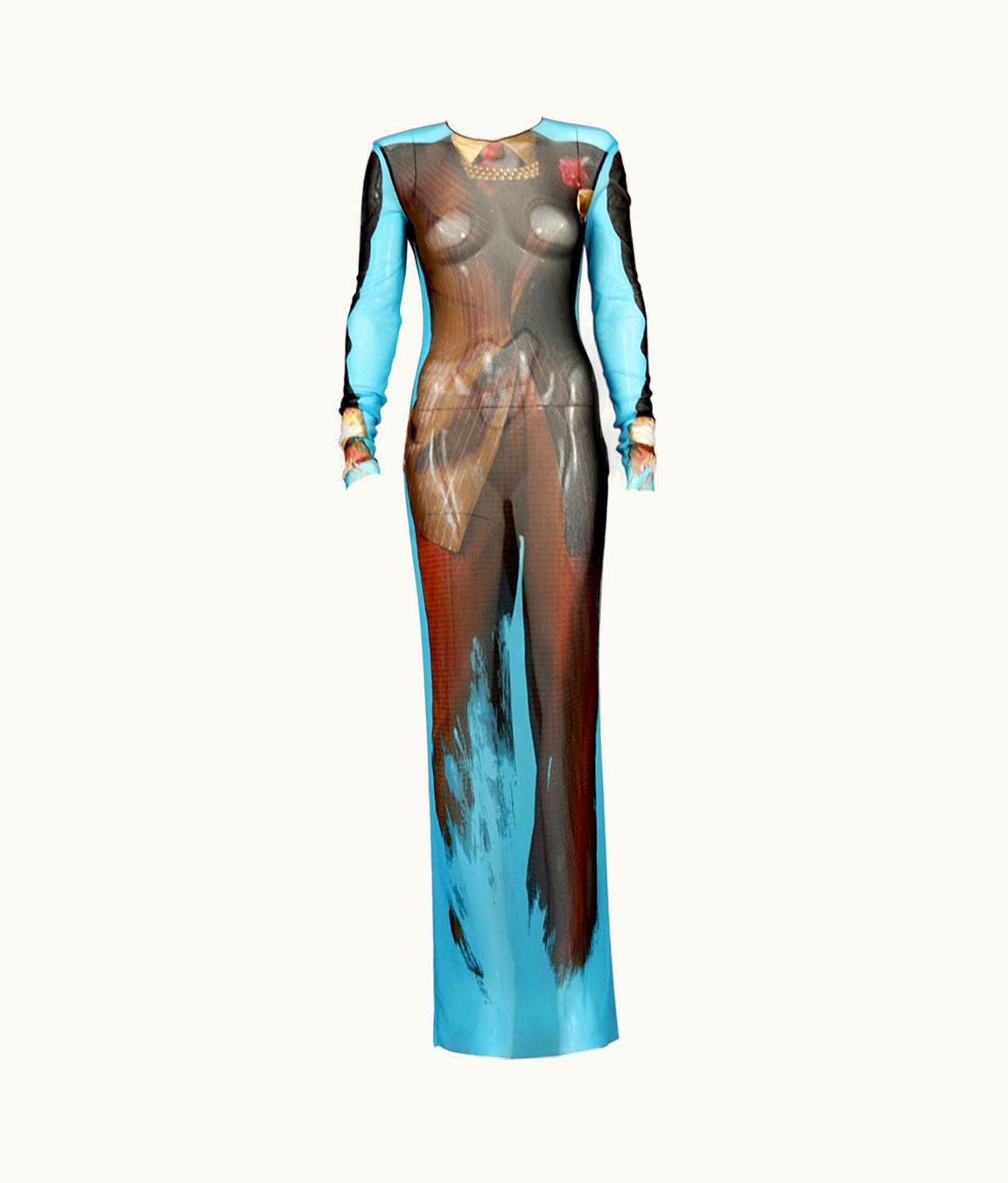 Jean-Paul Gaultier Vintage Jean Paul Gaultier Trompe 'Oeil Sheer Tuxedo Print Mesh Maxi Dress