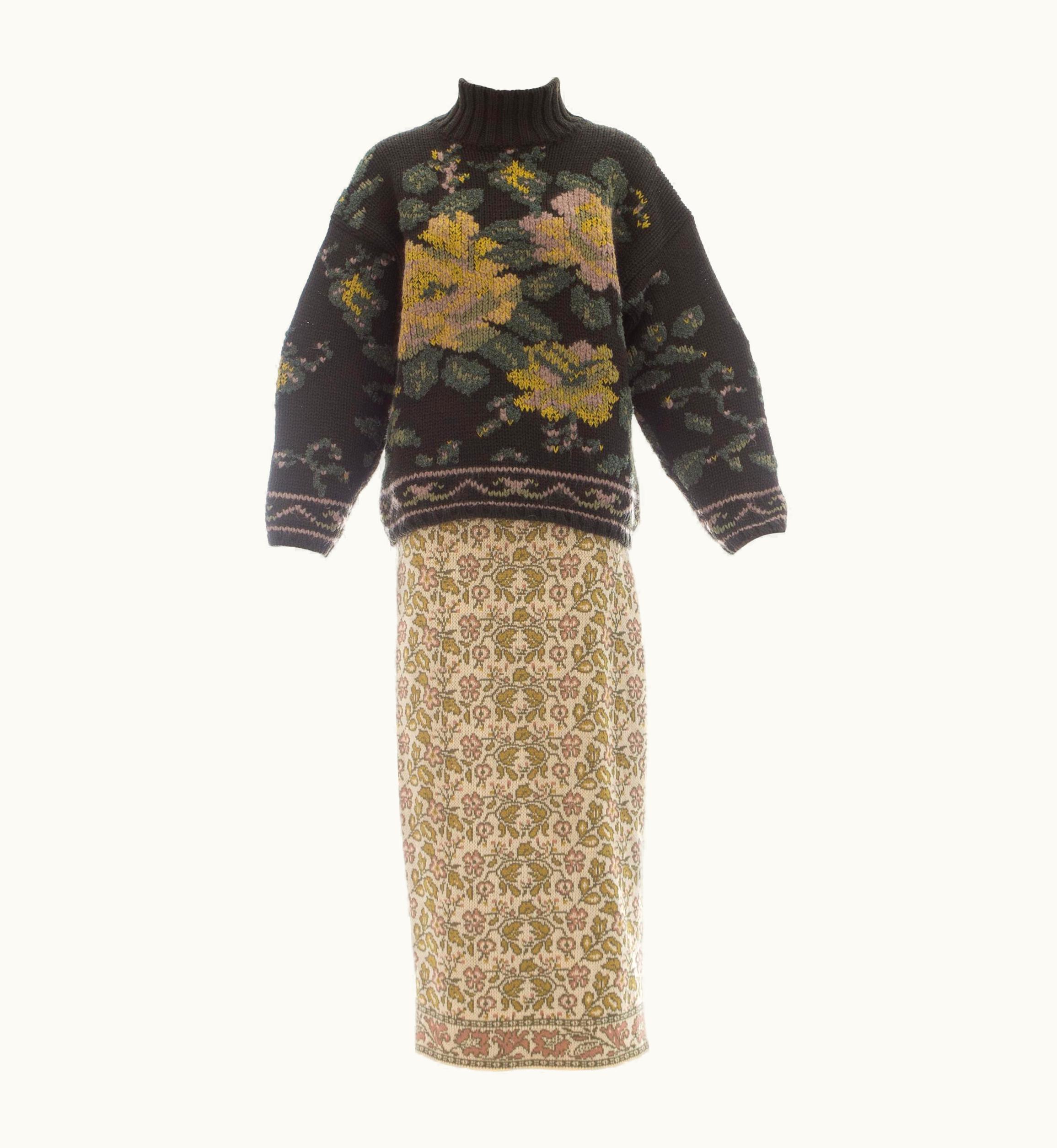 Jean-Paul Gaultier Jean Paul Gaultier Knitted Wool Floral Tapestry Sweater And Skirt Set, AW 1984
