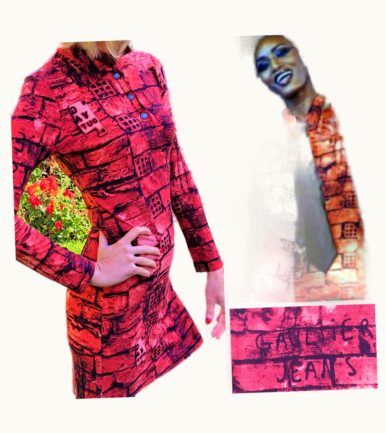 Jean-Paul Gaultier Jean Paul Gaultier Brick Wall Fight Against Racism Runway 1997 Fall Winter Dress